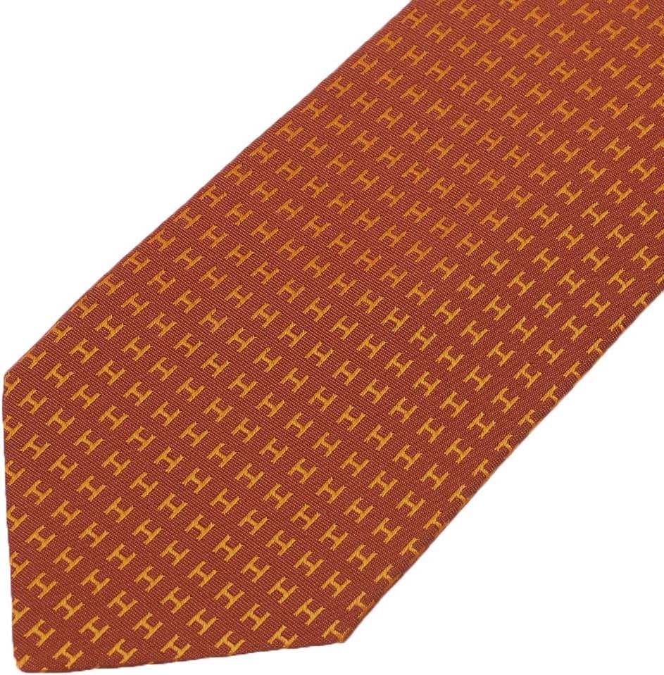 【美品】HERMES ネクタイ H柄 ファソネ ジャガード オレンジ フランス製 美品】HERMES ネクタイ ファソネ H柄 ジャガード オレンジ フランス製