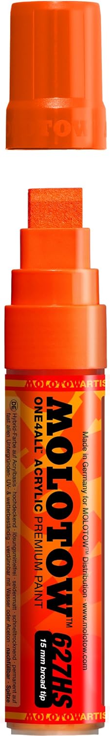Molotow ONE4ALL Acrylic Paint Marker, 15mm, Dare Orange, 1 Each (627.203)
