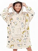 Vista 14 de REDESS Sudadera con Capucha Manta, Manta Vestible Oversized Sherpa con Mangas Bolsillo Gigante, Sudadera con Capucha Acogedora para Niños