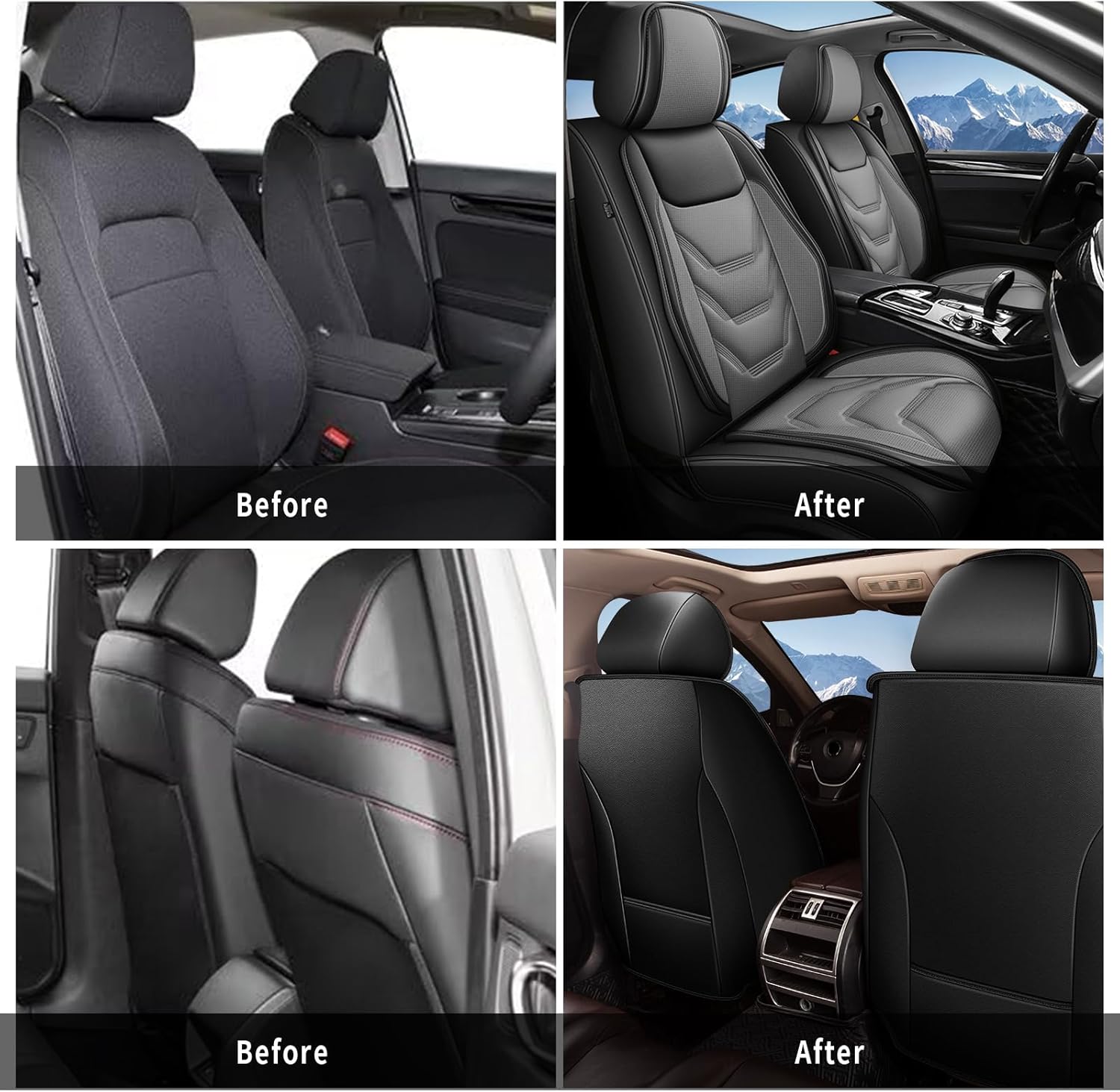 2PCS Front Seat Covers Fit for Ford Mustang 2007-2022 Waterproof Faux Leather Car Seat Cover Compatible with Airbag(2 Seats Black & Grey)