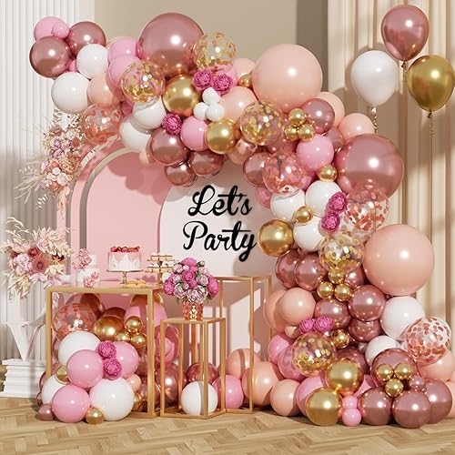 Miniatura 8 de Kit de guirnalda de arco de globos negro y dorado, 185 piezas; globos de látex con confeti negro, blanco, metálico y dorado con forma de estrella en