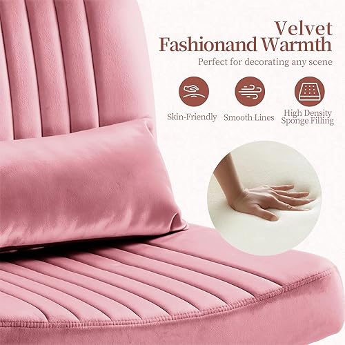 Miniatura 3 de Warmiehomy Silla de escritorio cruzada de terciopelo con ruedas, sillas de oficina de lujo con patas cruzadas para oficina en casa, silla giratoria