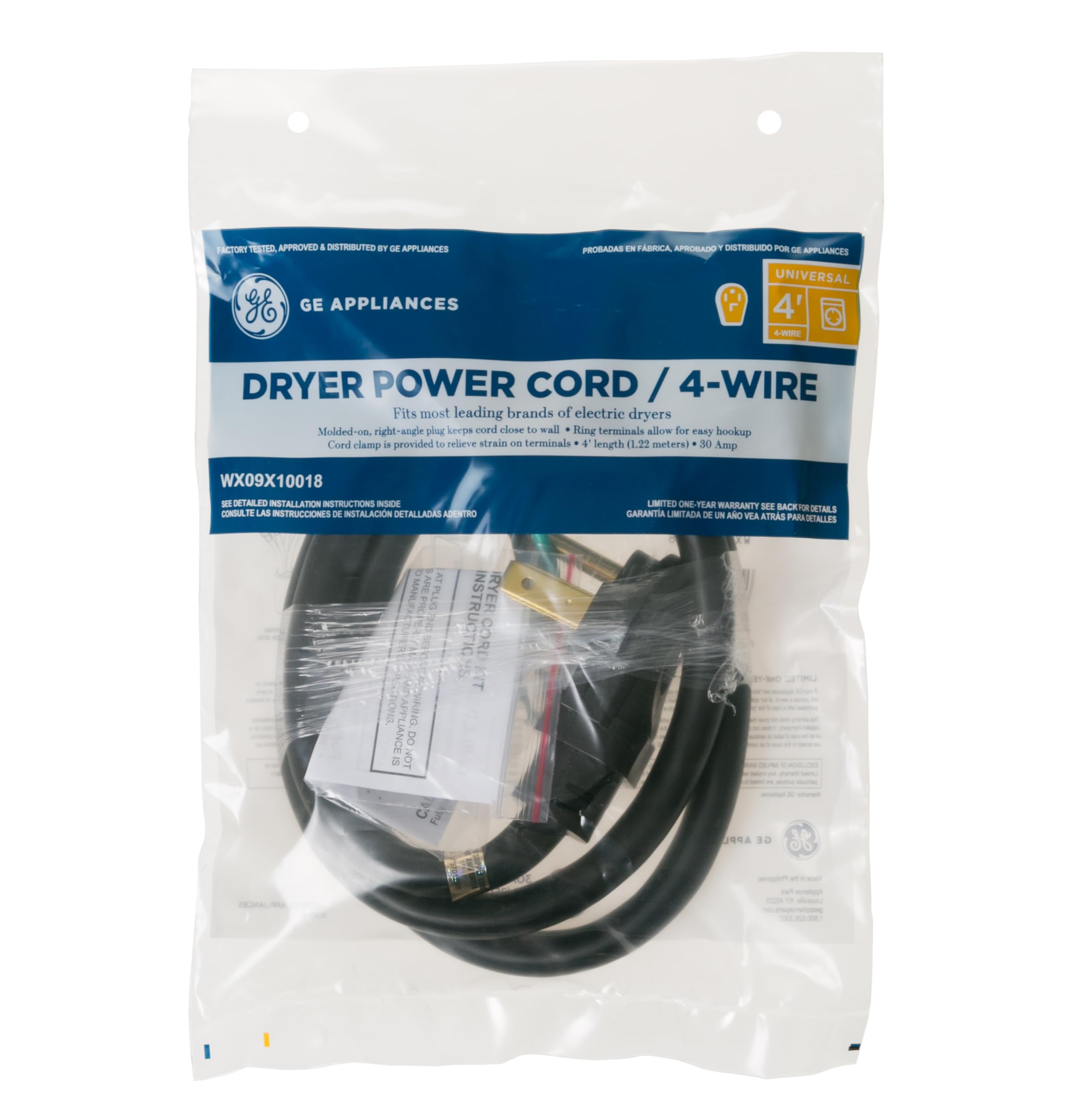 Amazon.com: GE Appliances WX09X10018 4' 30 Amp 4-Wire Dryer Cord