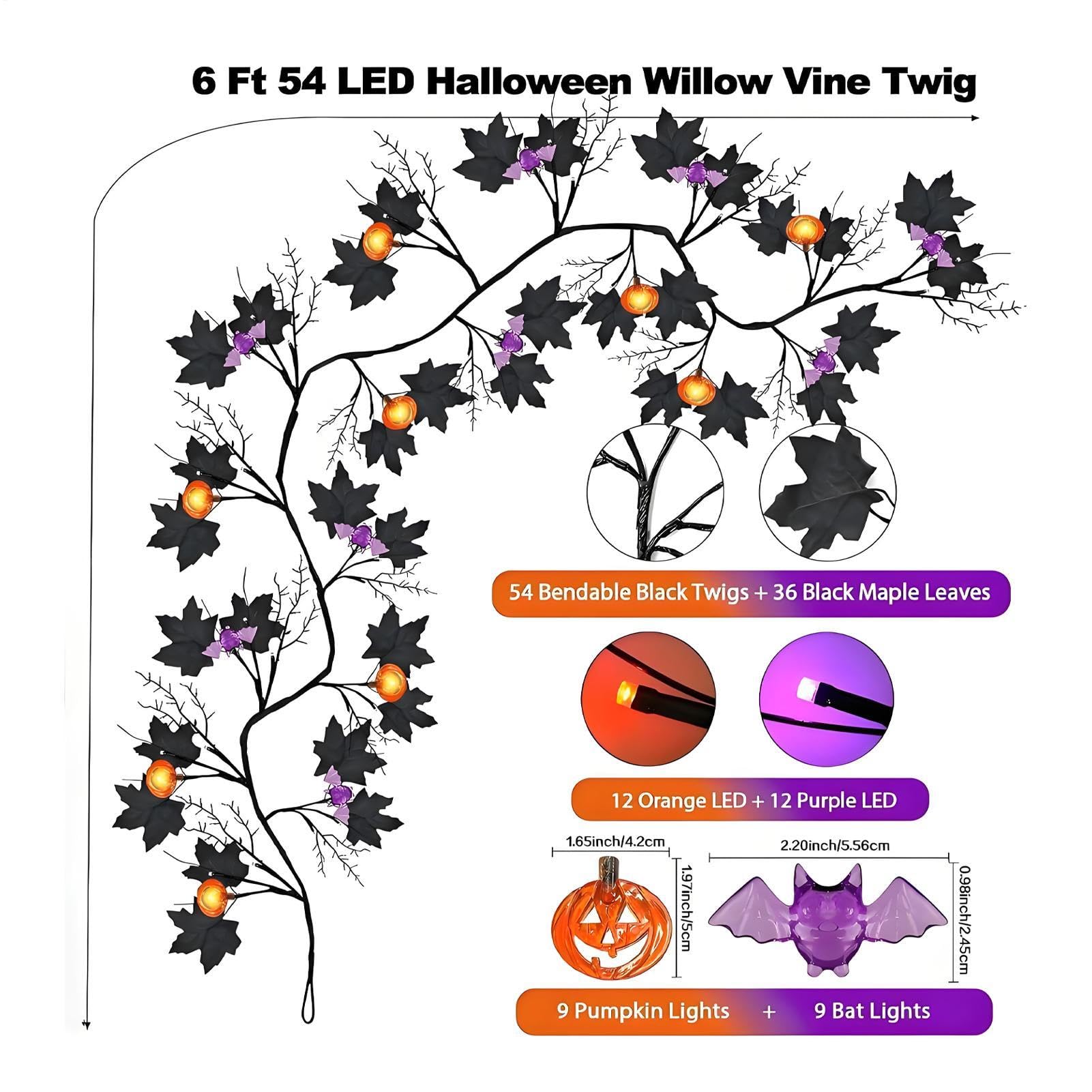 Świetlne Girlandy Halloween Dyniowe Oświetlenie LED 54 Diody