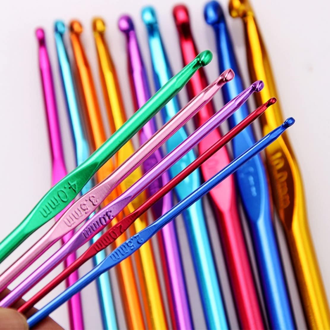 JZK 14x Aluminum Crochet Hooks Set Knitting Needles Weaving Tools Set, 2.0mm/2.5mm/3.0mm/3.5mm/4.0mm/4.5mm./5.0mm/5.5mm/6.0mm/6.5mm/7.0mm/8.0mm/9.0mm/10.mm, DIY Tools