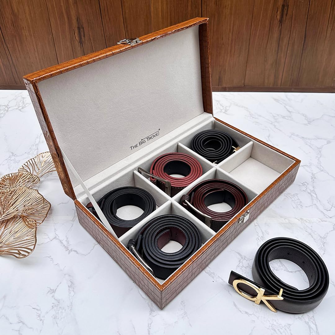 La Trove Luxury Belt Box Organizer Vegan Leather organiser for Belts (6 Slots) (B0BL115F8K) Amazon Price History, Amazon Price Tracker