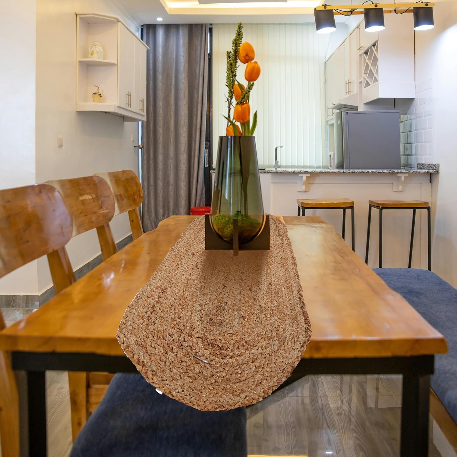 Lot de 2 tapis de table en jute naturelle – 35,6 x 243,8 cm – Décoration de table de salle à manger, cuisine, table basse – Décoration de style rustique bohème