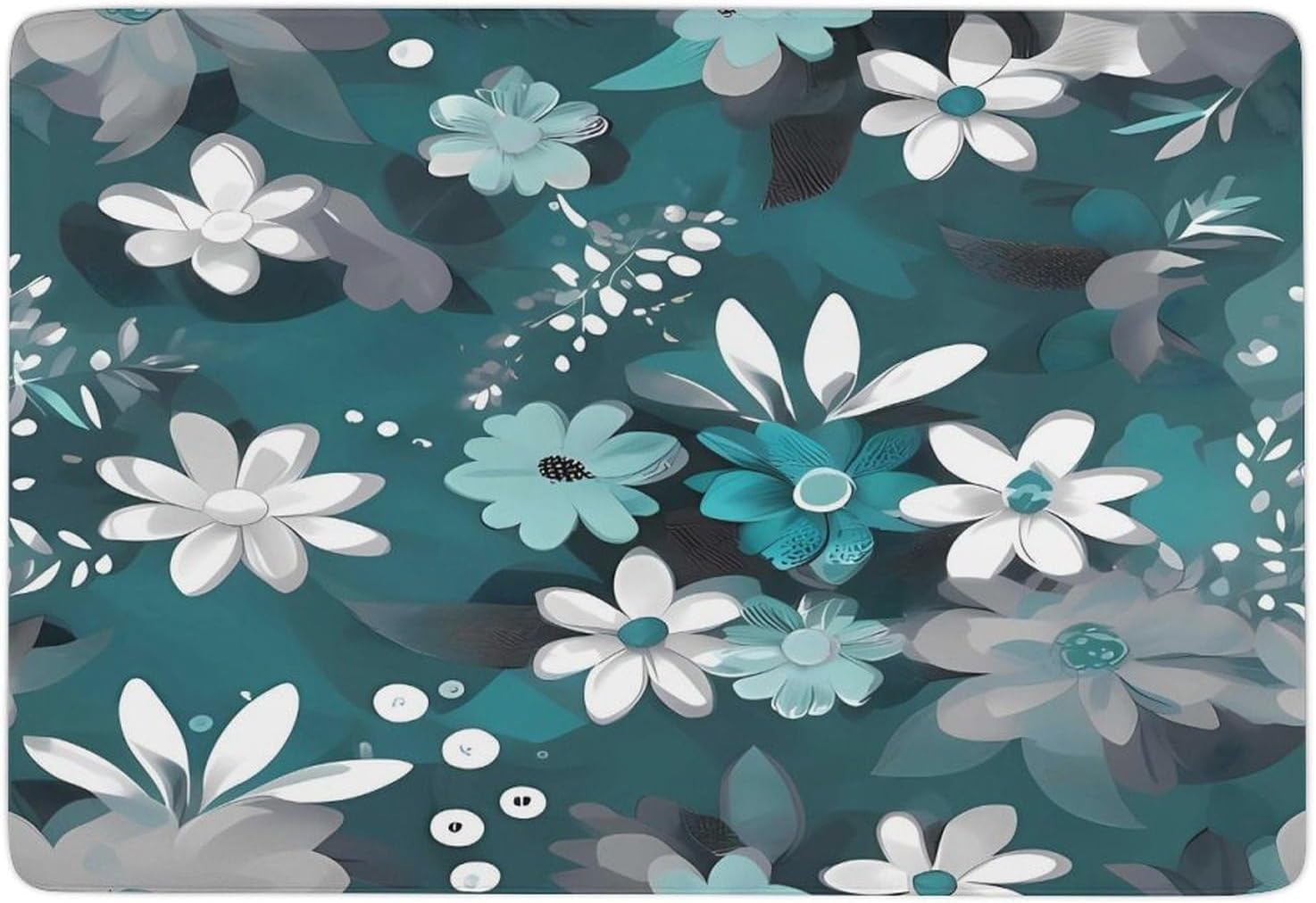 Teal Grey and White Floral Carpet for Living Room,Washable Dining Room Non-Slip Under Table Rug 40“x60”Large Rugs Lndoor Home Decoration Stain Resistant Carpet for Bedroom