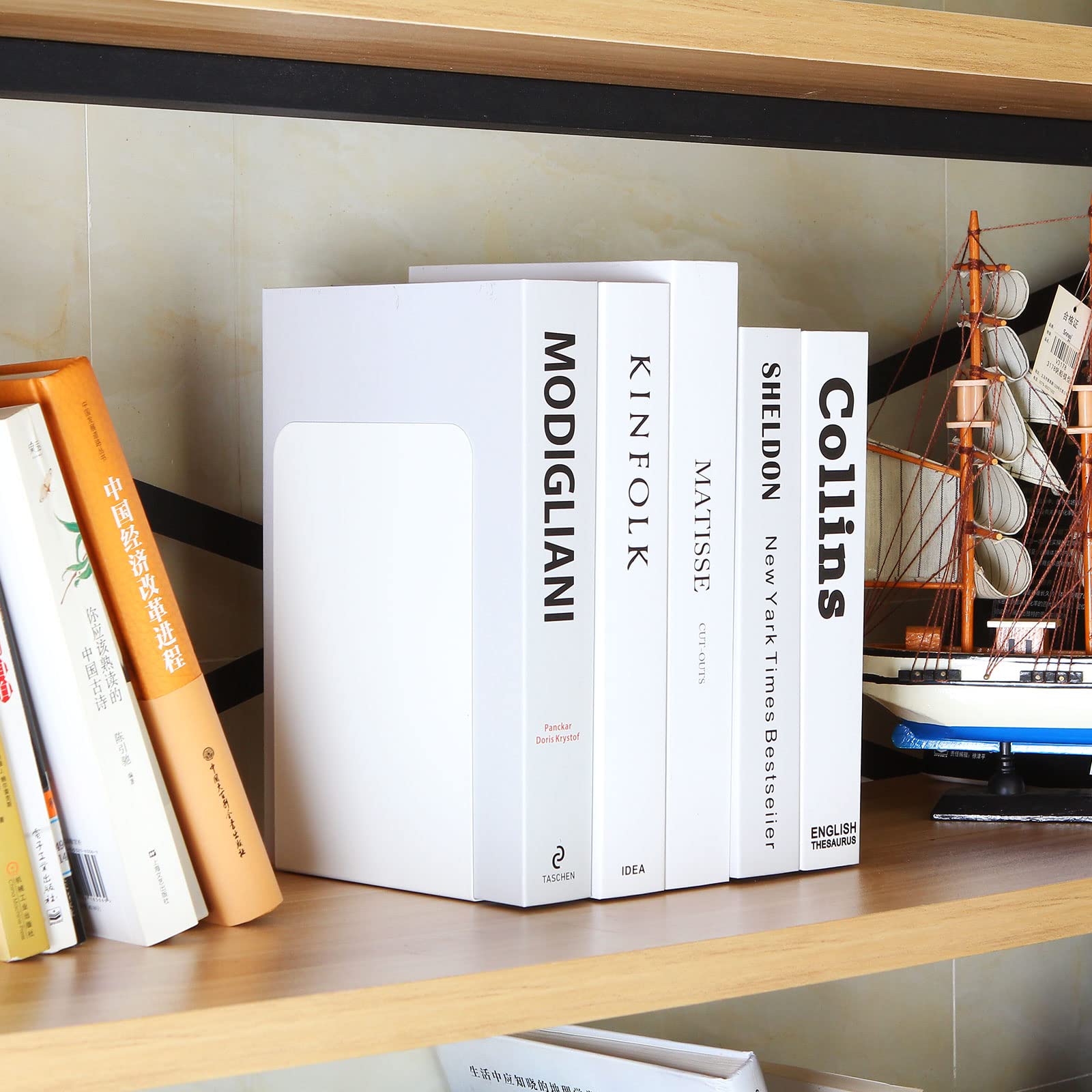 Lot de 6 Serre-Livres Blancs 20.3x10.2x13.5cm, Cale Livre Minimaliste avec Base Antidérapante, Séparateurs de Livres Robustes pour Bureau et École, Blanc