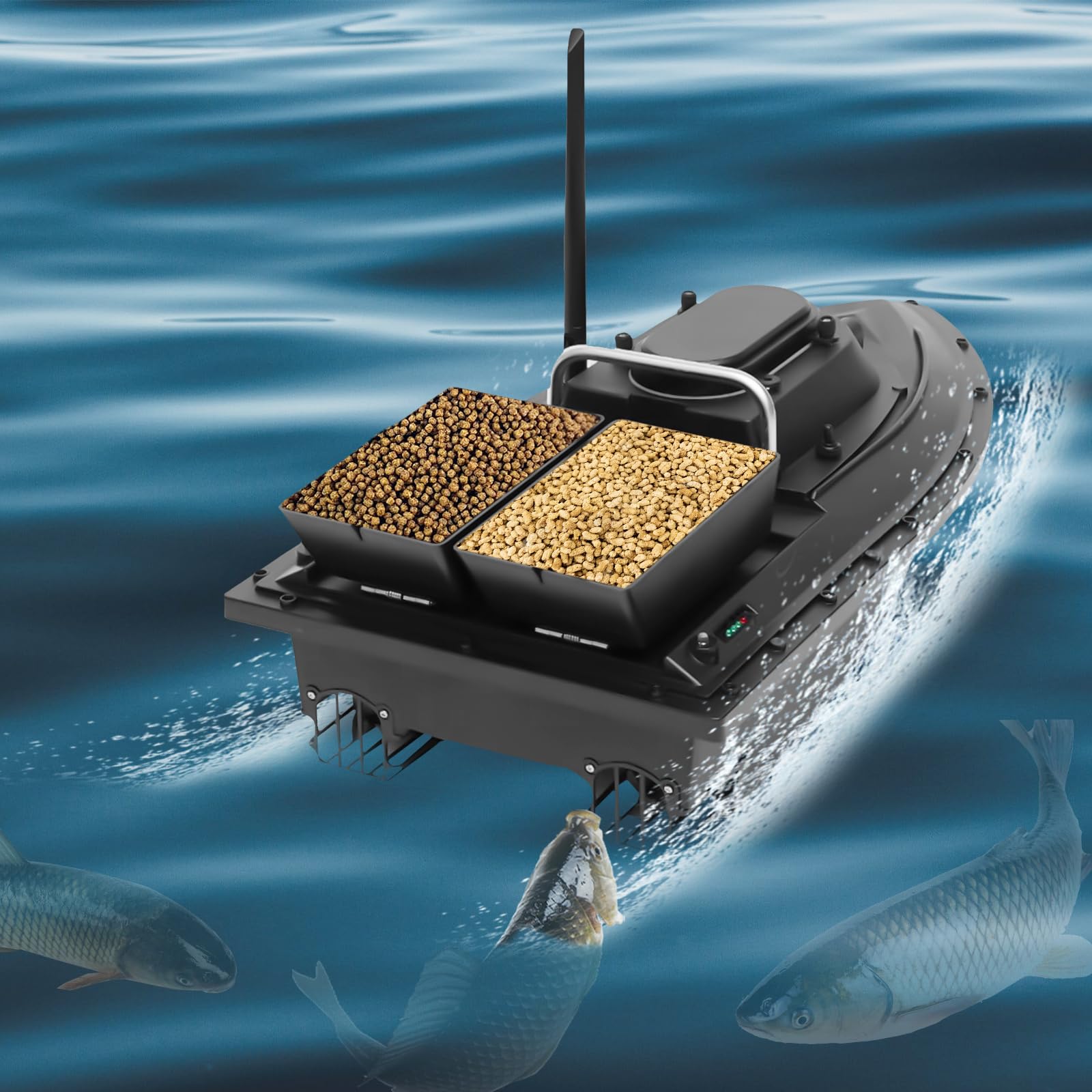 HXBER Bateau d'appât GPS RC Charge 8 kg avec télécommande 600 m Bateau d'appât de pêche en mer avec détecteur de poissons
