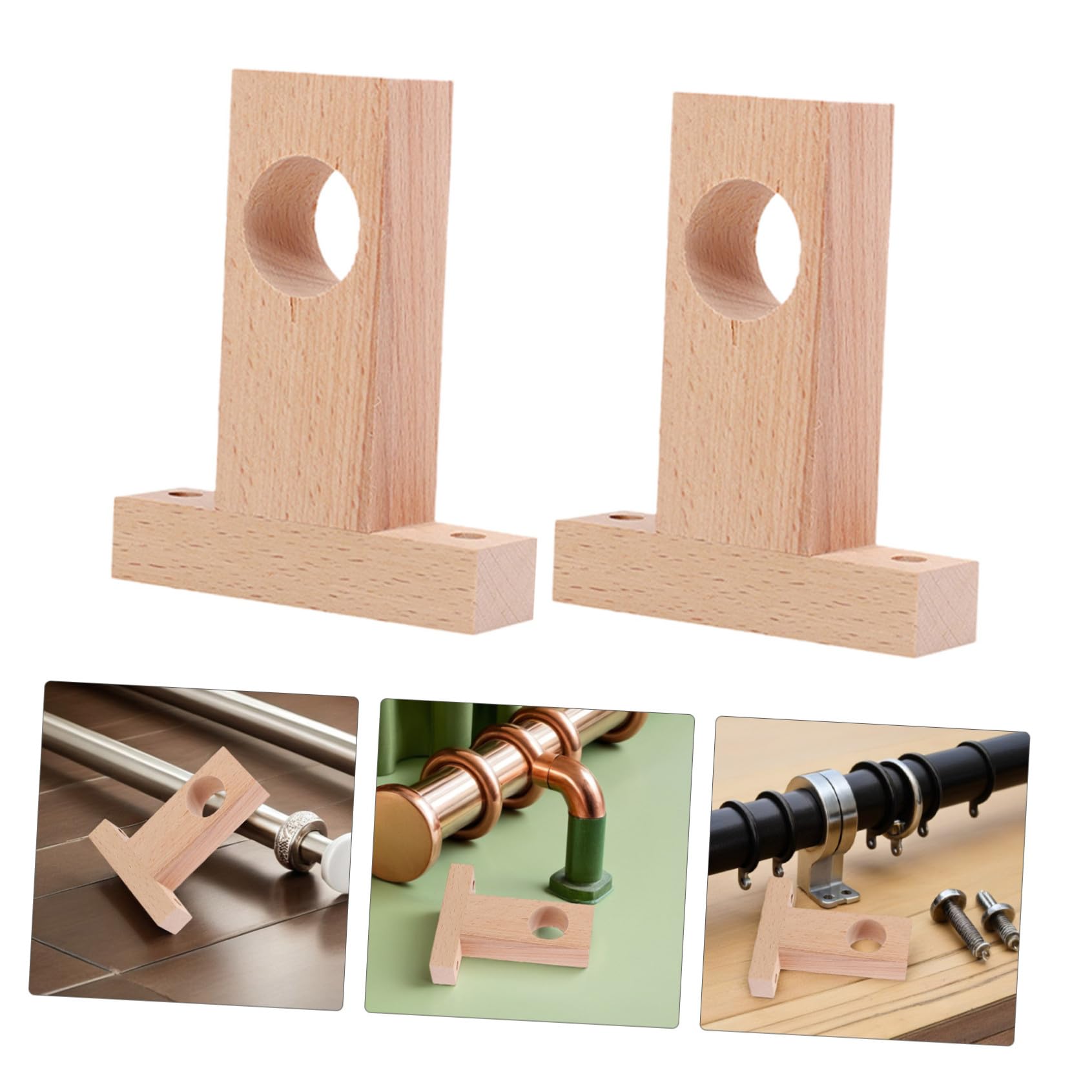 Luxshiny Supporti per Bastone Tenda in Legno Beige 4 Pezzi, 2.5 Cm