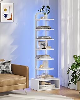 8-Tier Bookshelf, LED Bookcase with Semi-Open Bottom, Small Space Standi...
