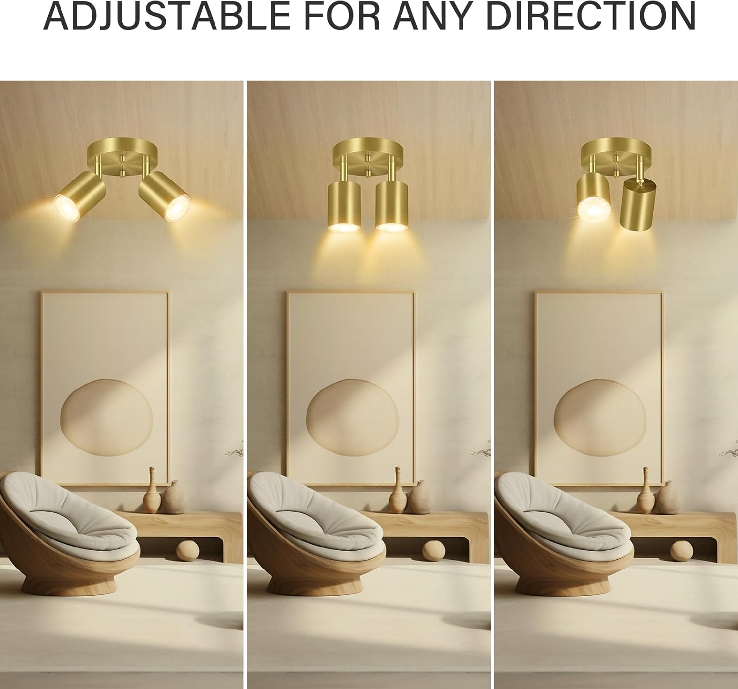 BoostArea LED 2 Light Track Lighting Kit, LED Track Lighting Fixtures, Gold Round Ceiling Spot Lighting, Flexibly Rotatable Light Head for Kitchen, Living Room, Bedroom, GU10 Bulb Not Included