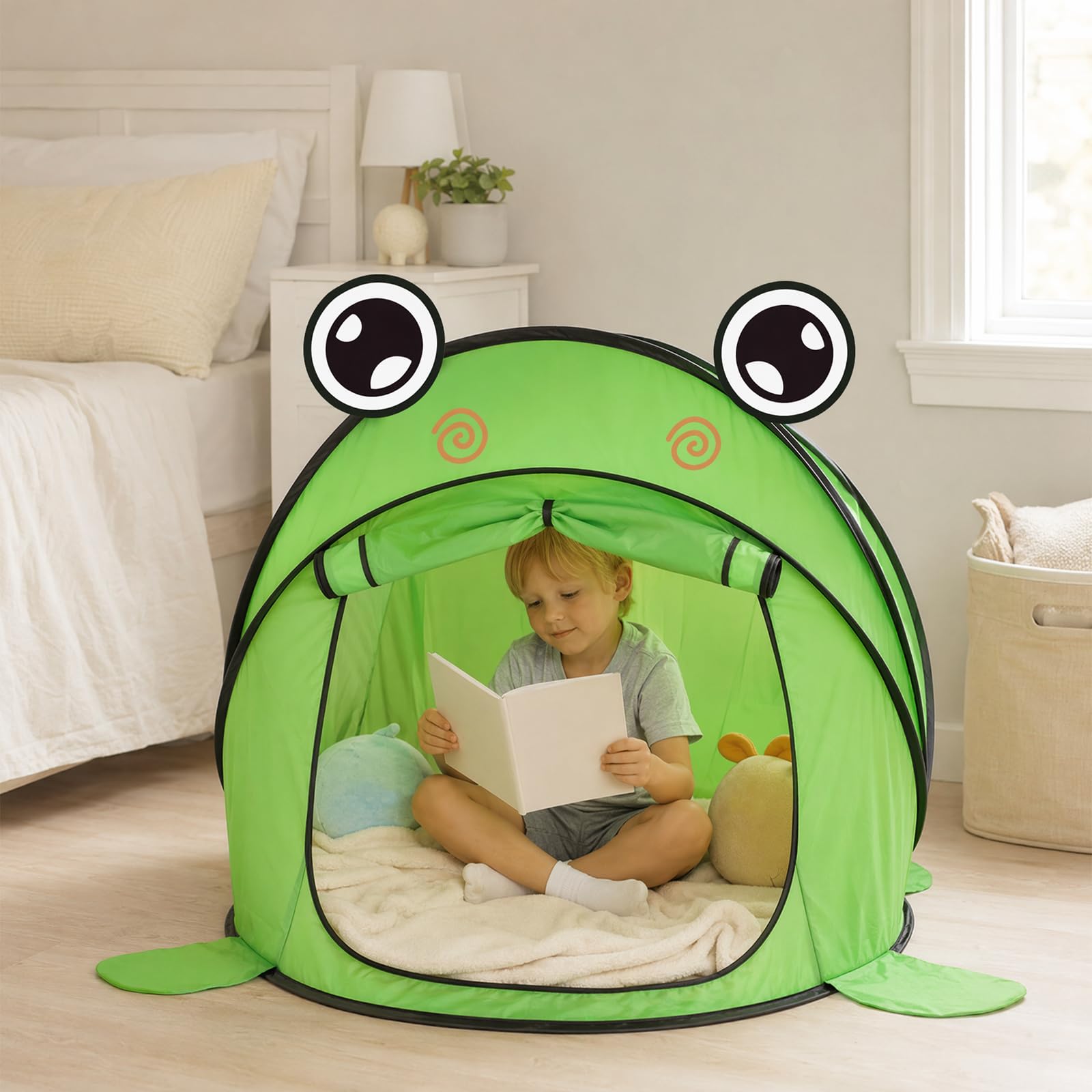 Kids Frog Cartoon Anti Mosquito Mesh Vent Instant Pop Up Namiot Zabawki | Dziecięca żaba z kreskówek przenośny namiot z siatką przeciw komarom wiatr i szybki wyskakujący zestaw dla dzieci