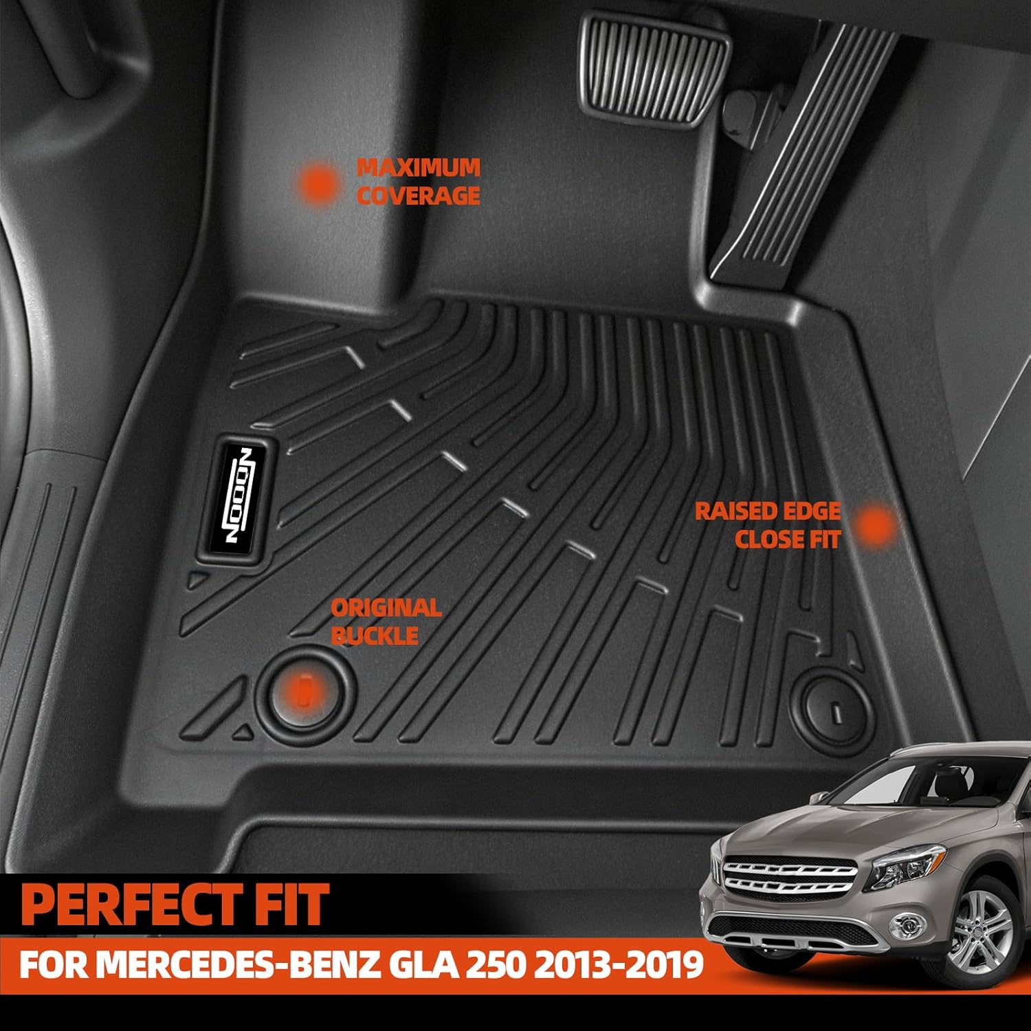 Custom Fit Floor Mats for Mercedes-Benz GLA 250 2013-2019, All Weather TPE Floor Liners with Trunk Mat & Backrest Protectors, Odorless Full Set Interior Accessories