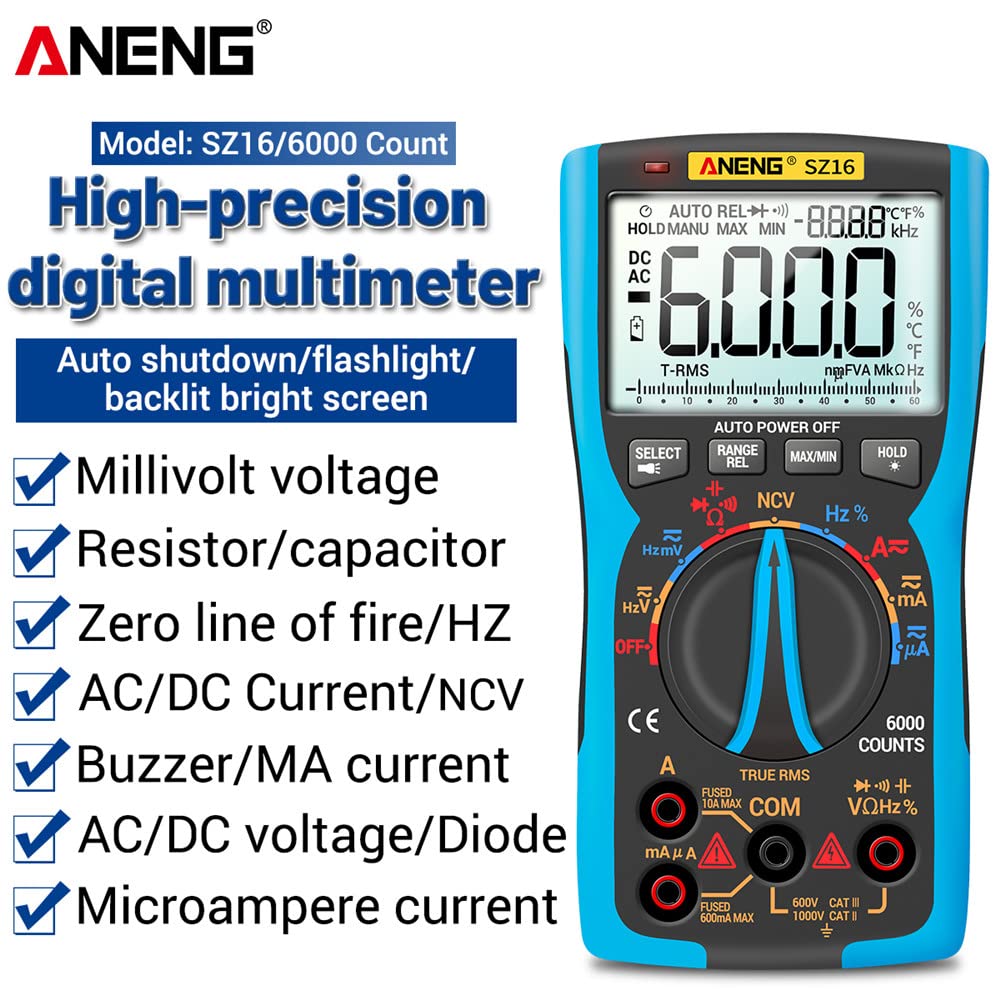 SZ16 Multimetro Digitale Condensatore a Transistor Fai-da-Te Rilevatore NCV Misuratore LCR 6000 Tester analogico AC/DC a Vero Valore Efficace Professionale - Blu