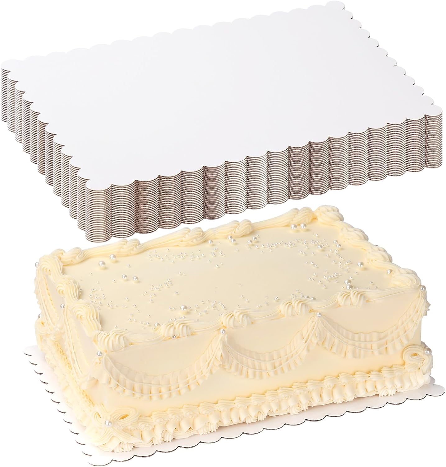 10 Pack 14x10 Gold Cake Board Sheets Rectangle Decorating Wavy Cardboard Grease Proof Foil Base Stand Disposable Plates for Desserts Pastries Display