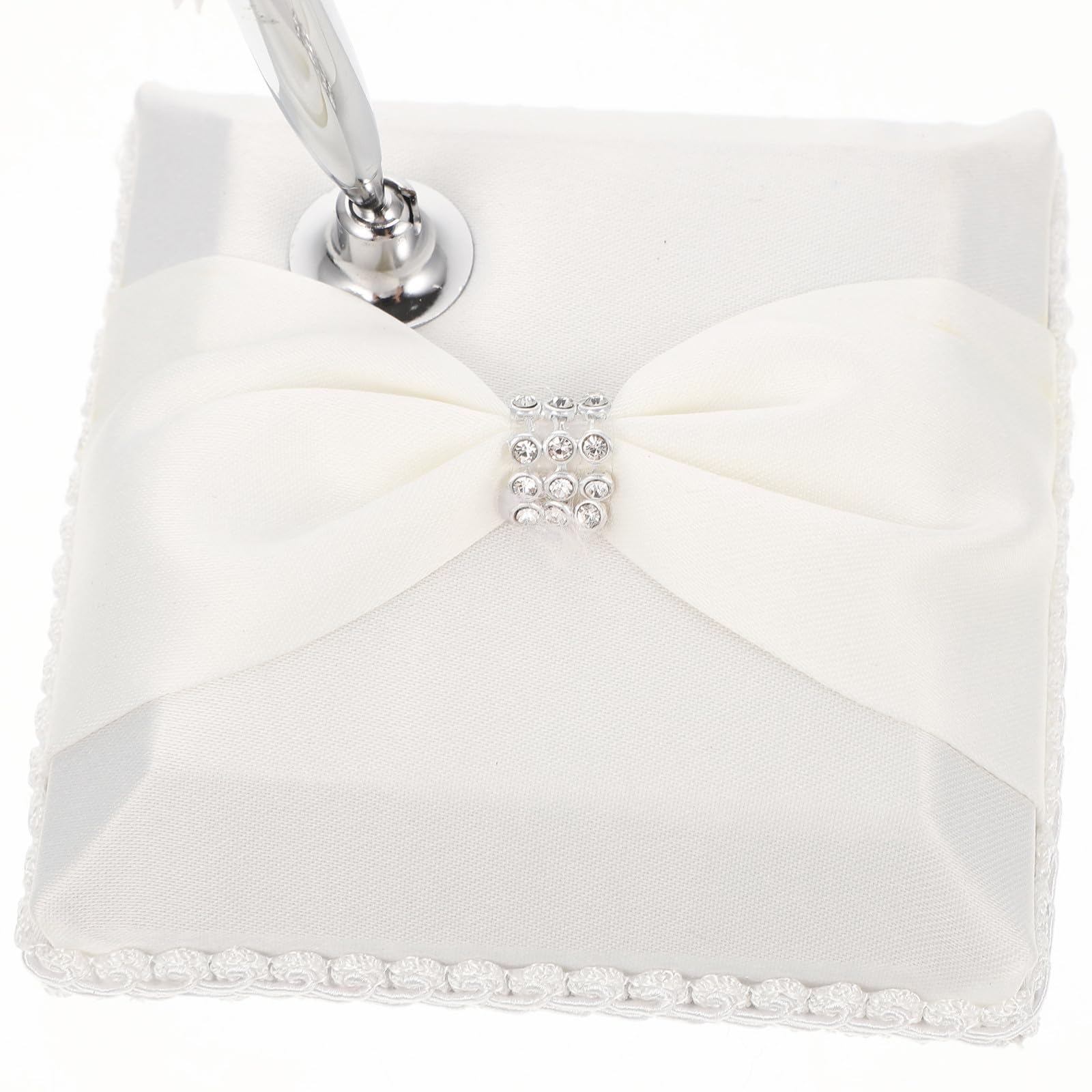 Lurrose Penna Elegante da Scrittura con Piuma D'autrucchetto Bianca, Decorata con Strass, in Metallo e Tessuto Lucido, con Pratico Supporto per Occasioni Speciali come Matrimoni