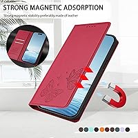 Vista 7 de Butterfly Embossed Leather Wallet Flip Case for Motorola Moto E22i 4G, Magnetic Closure, RFID Blocking Cover, Card Holder Red.