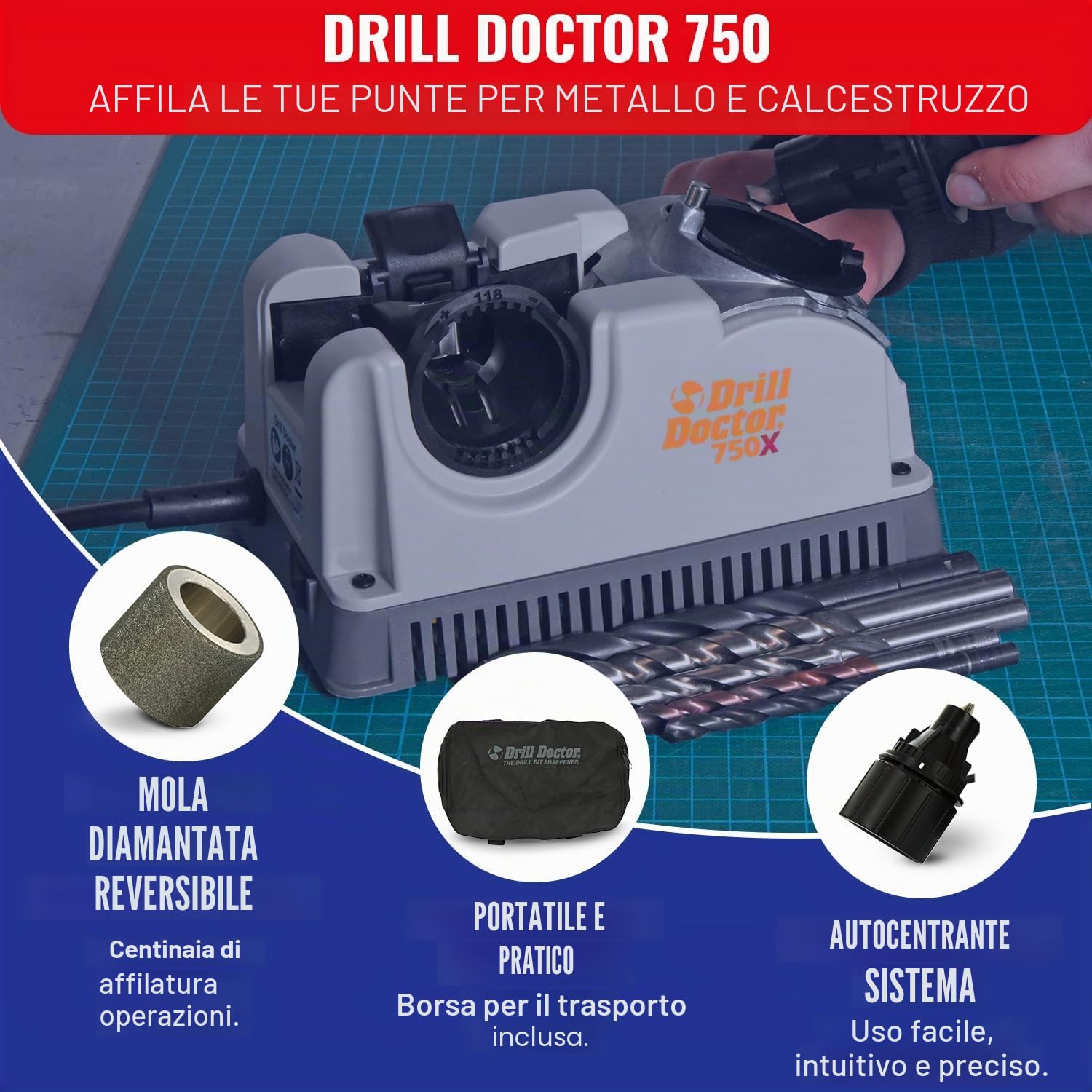 Tivoly Drill Doctor 750 – Affilatrice per punte, da 2,5 a 19 mm, punta 118º/135°