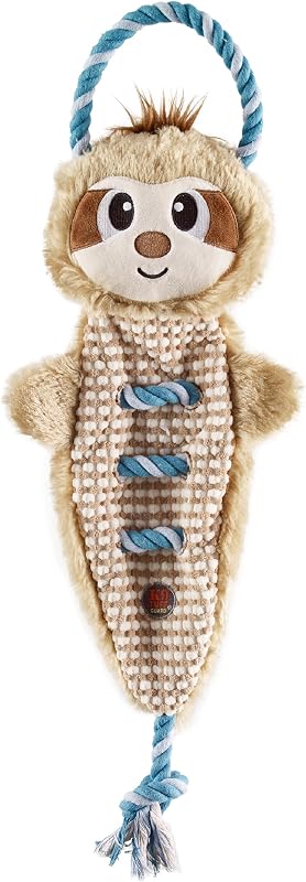 by Charming Pet Ropiez Rope Interactive Dog Tug Toy for Tugging Squeaky Fun, Sloth, Brown