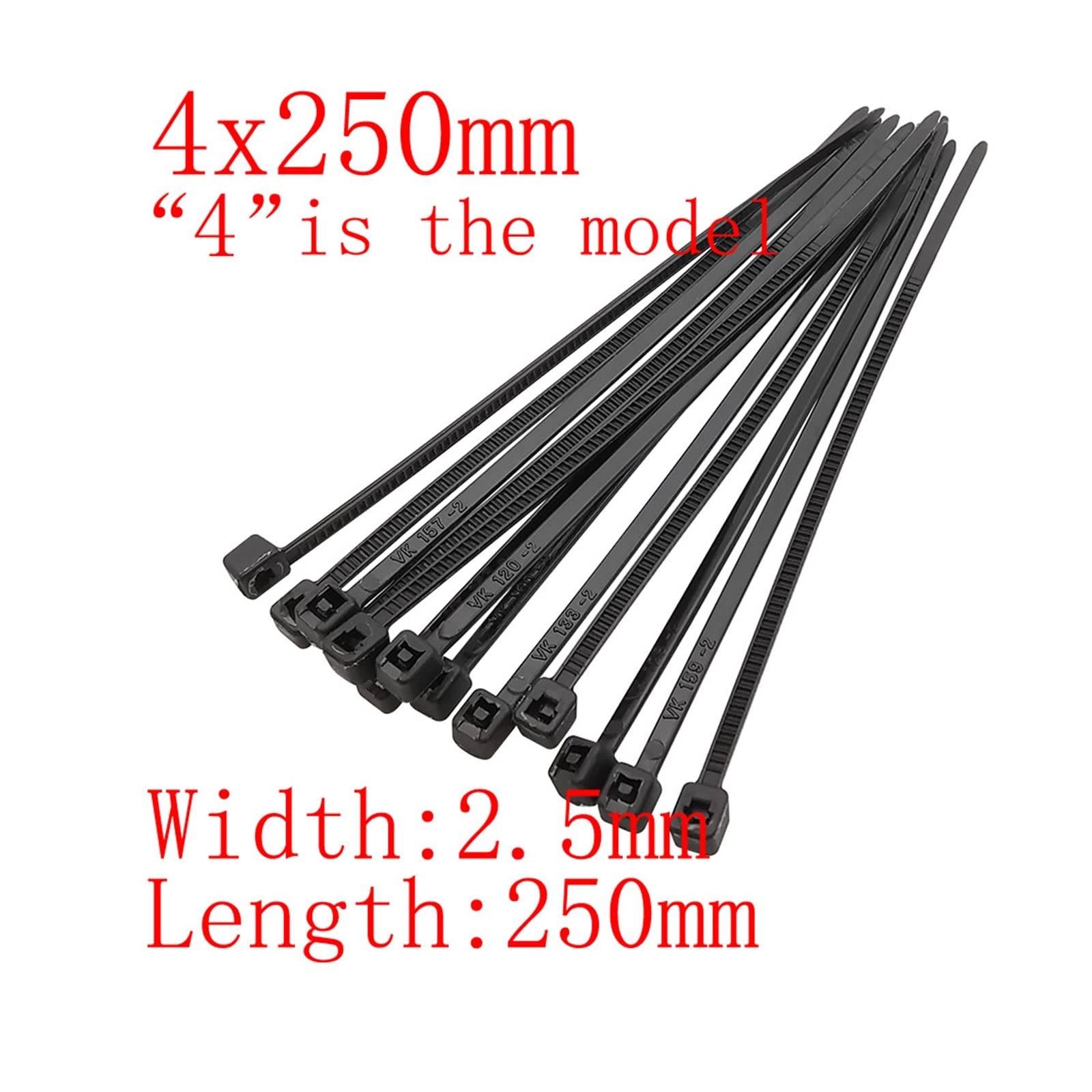 Bridas Bridas for Cables de Nailon plástico autoblocantes, Abrazaderas con Cremallera, Anillo sujeción, 100 Uds(4x250mm Width 2.5mm)