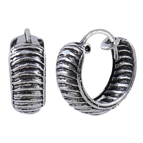 925-92.5 Sterling Silver Fashion Oxidised Hoop Earrings for Women Girls and Children