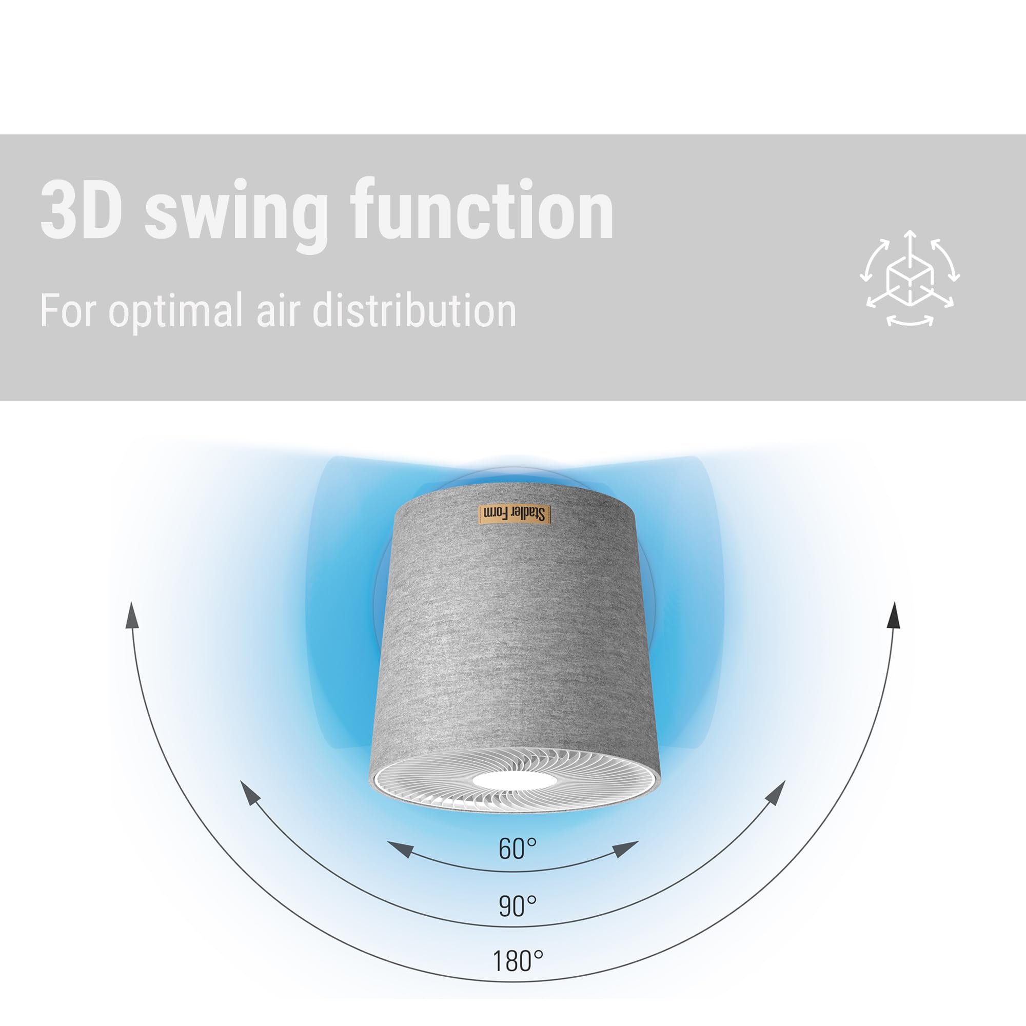 Stadler Form Ventilador Simon, ventilador de soporte 3D, mit horizontaler und vertikaler Schwenkfunktion, 10 Geschwindigkeitsstufen, mit Funk-Fernbediung, leise, weiss