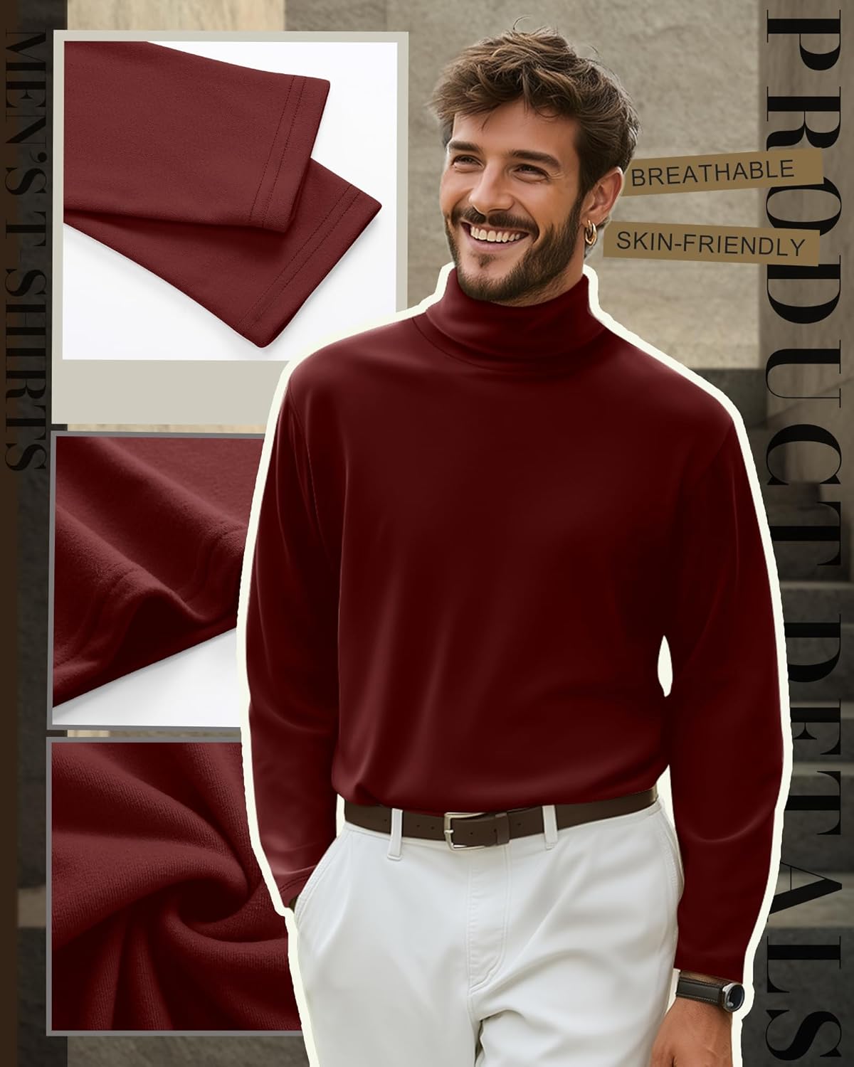 4 Pack Men's Turtleneck Shirts, Long Sleeve Thermal Sweaters Solid Casual Pullover Tops Basic Undershirts - Image 2