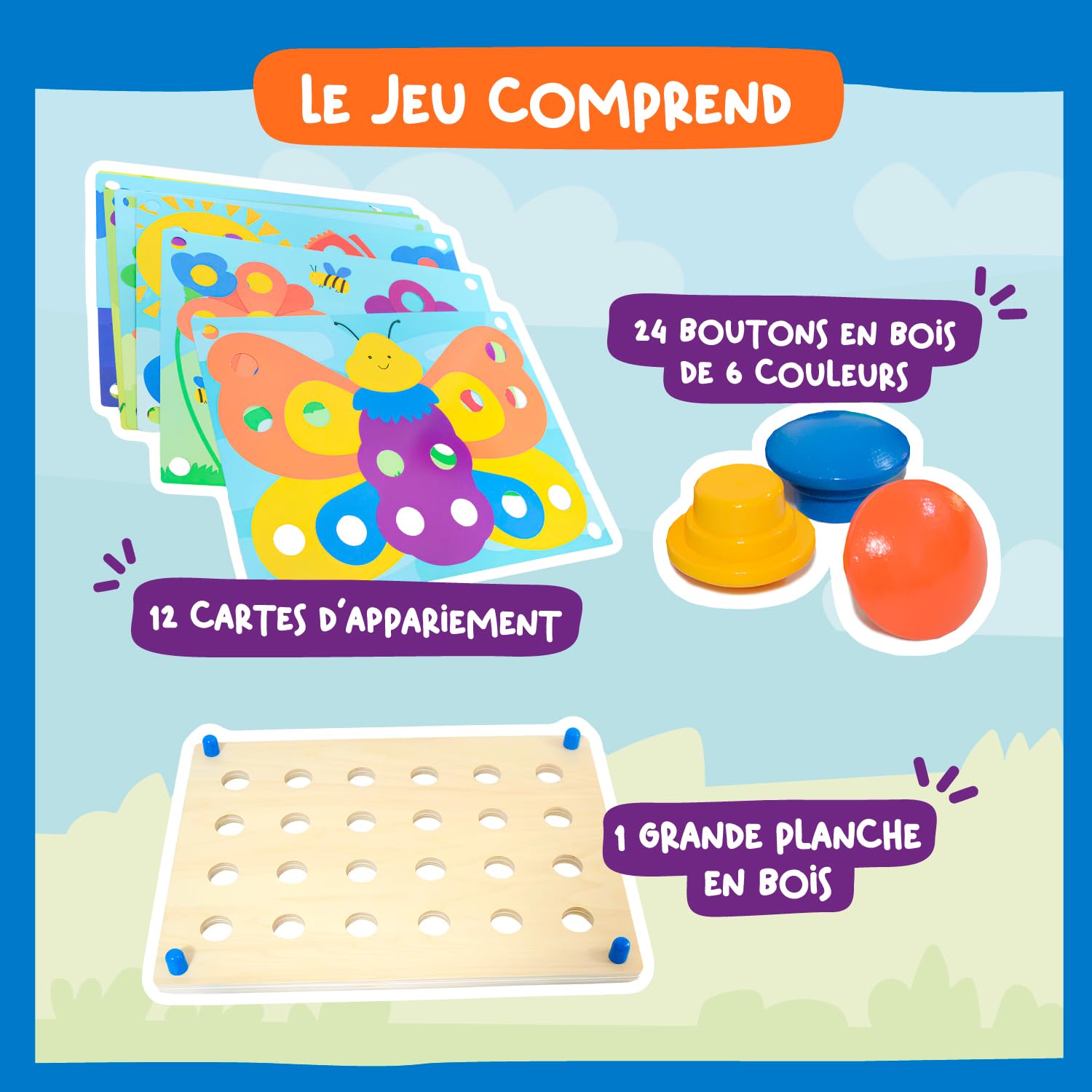 Nene Toys Puzzle en Bois Montessori Jeu de Mosaïque avec Pions Cartes Motricité Fine Apprendre Couleurs Cadeau Éducatif 2-3 Ans