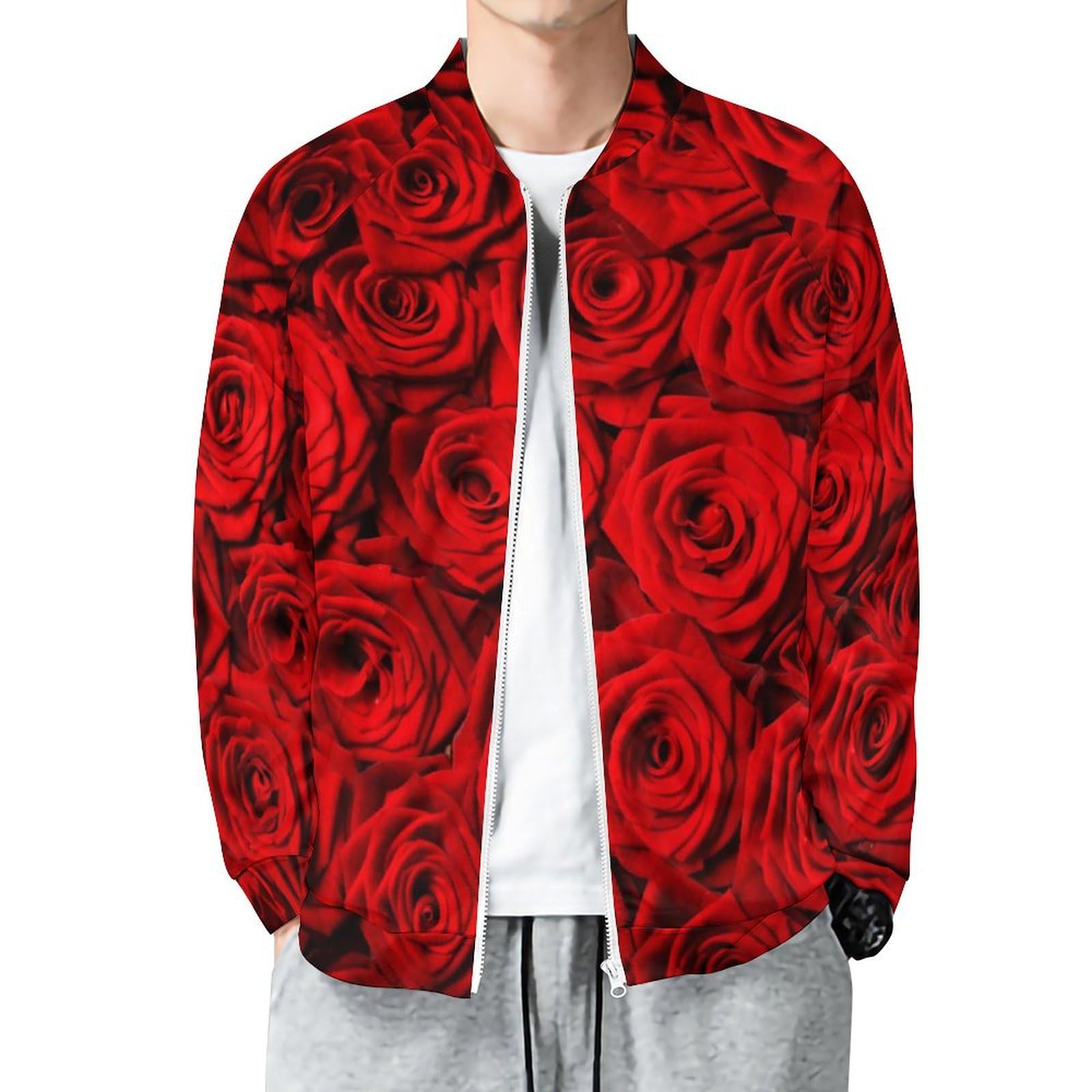 Amazon.co.jp: ジッパージャケット メンズ 赤いバラ 薔薇 花柄 