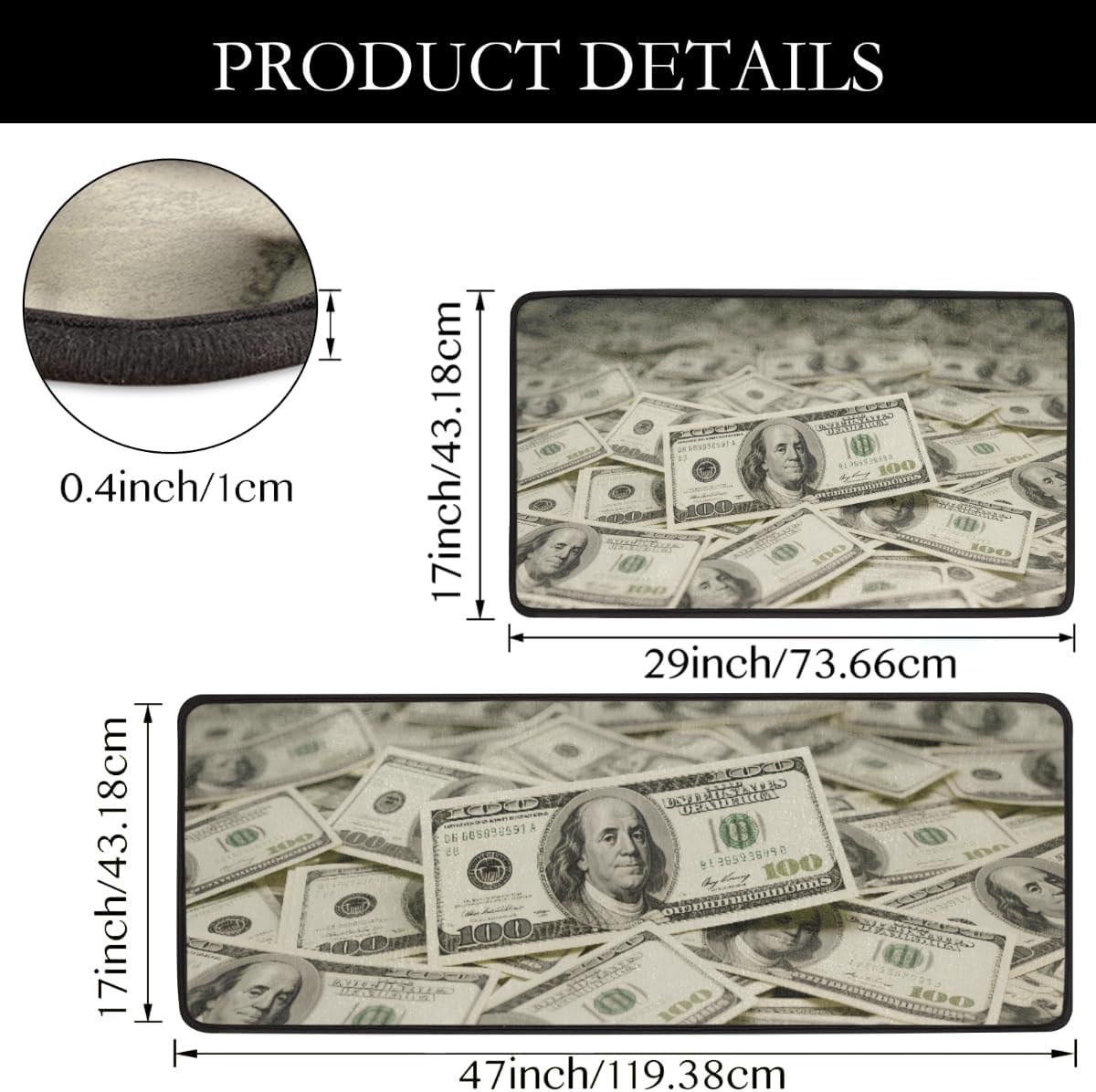 Anti Fatigue Spread 100s Kitchen Mats for Floor 2 Piece Set, Waterproof Non Slip Boho Kitchen Floor Rugs, Comfort Standing Mat for Sink Laundry & Home Kitchen 17"x47"+17"x29"