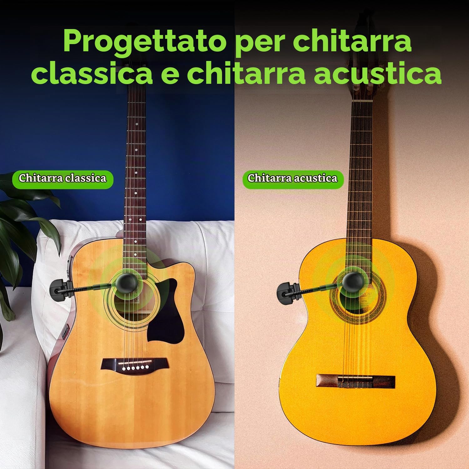Microfono Wireless per Chitarra UHF, Microfono per Strumenti a Collo D'oca con Trasmettitore e Ricevitore per Chitarre Classiche, Chitarre Acustiche, Sistemi PA, Mixer Audio, Altoparlanti, AT-5