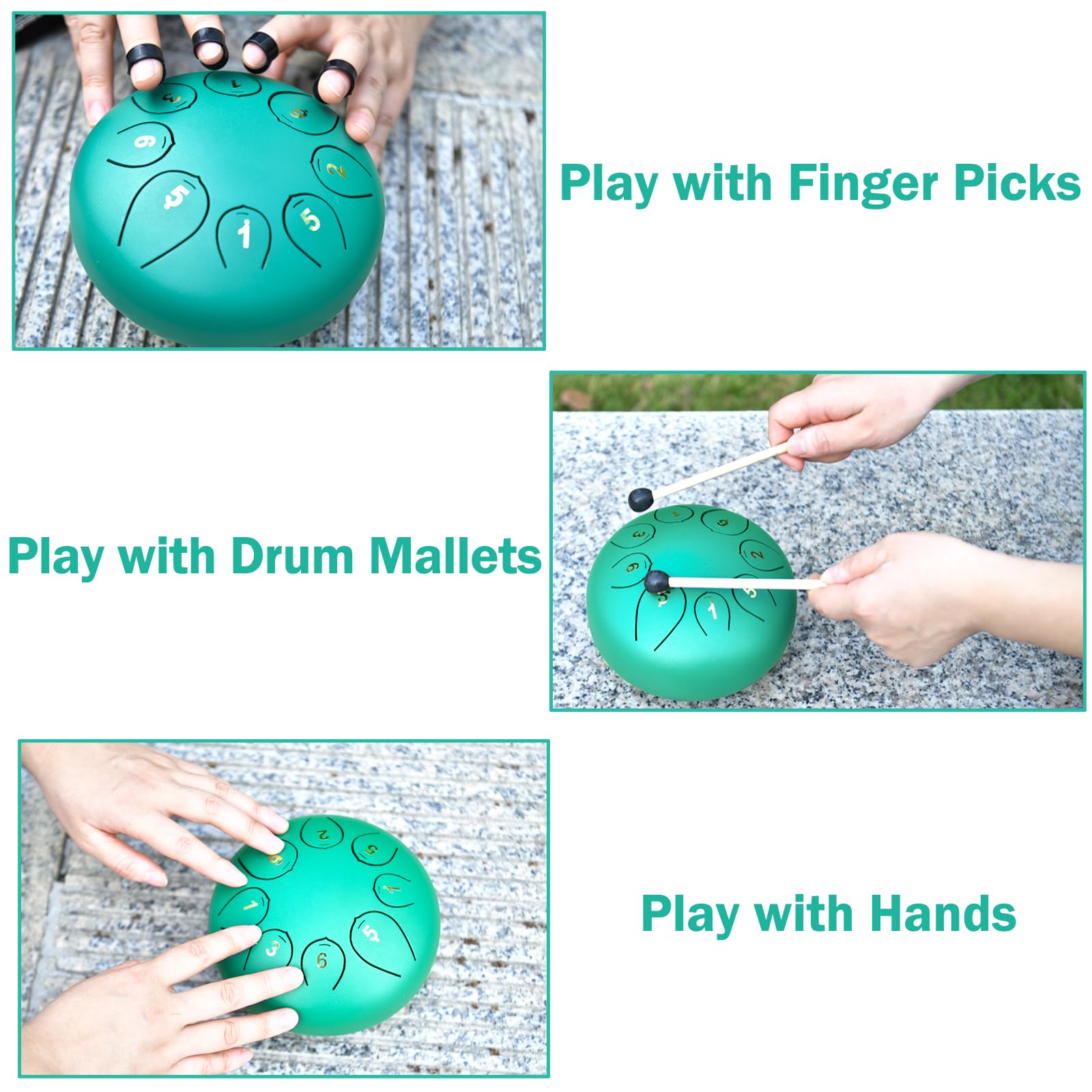 Mini Steel Tongue Drum, 6 Pollici 8 Toni Tamburo in Acciaio Handpan Drum Strumenti a Percussioni Musicali con Bacchette per Bambini Adulti Principianti