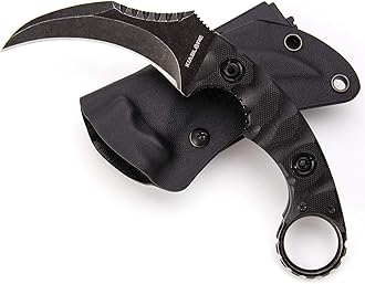 KIASLORE 1911K Tactical Knife Fixed Blade Teeth Knife D2 Curved Blade & G10 Handle for Outdoor Survival, Camping, Bushcraft and Hunting, with Sheath