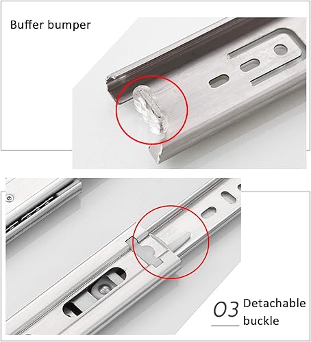 Miniatura 8 de 1 par de corredores de cajón de muebles de acero inoxidable resistente, montaje lateral de rodamientos de bolas para el hogar, capacidad de carga de