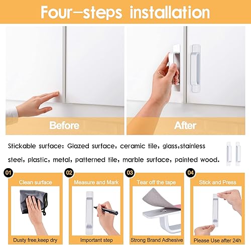 Miniatura 7 de Carakey Manijas autoadhesivas de aleación de aluminio de 5.8 pulgadas, manijas de cajón de gabinete de cocina, ayudantes con adhesivo 3M para