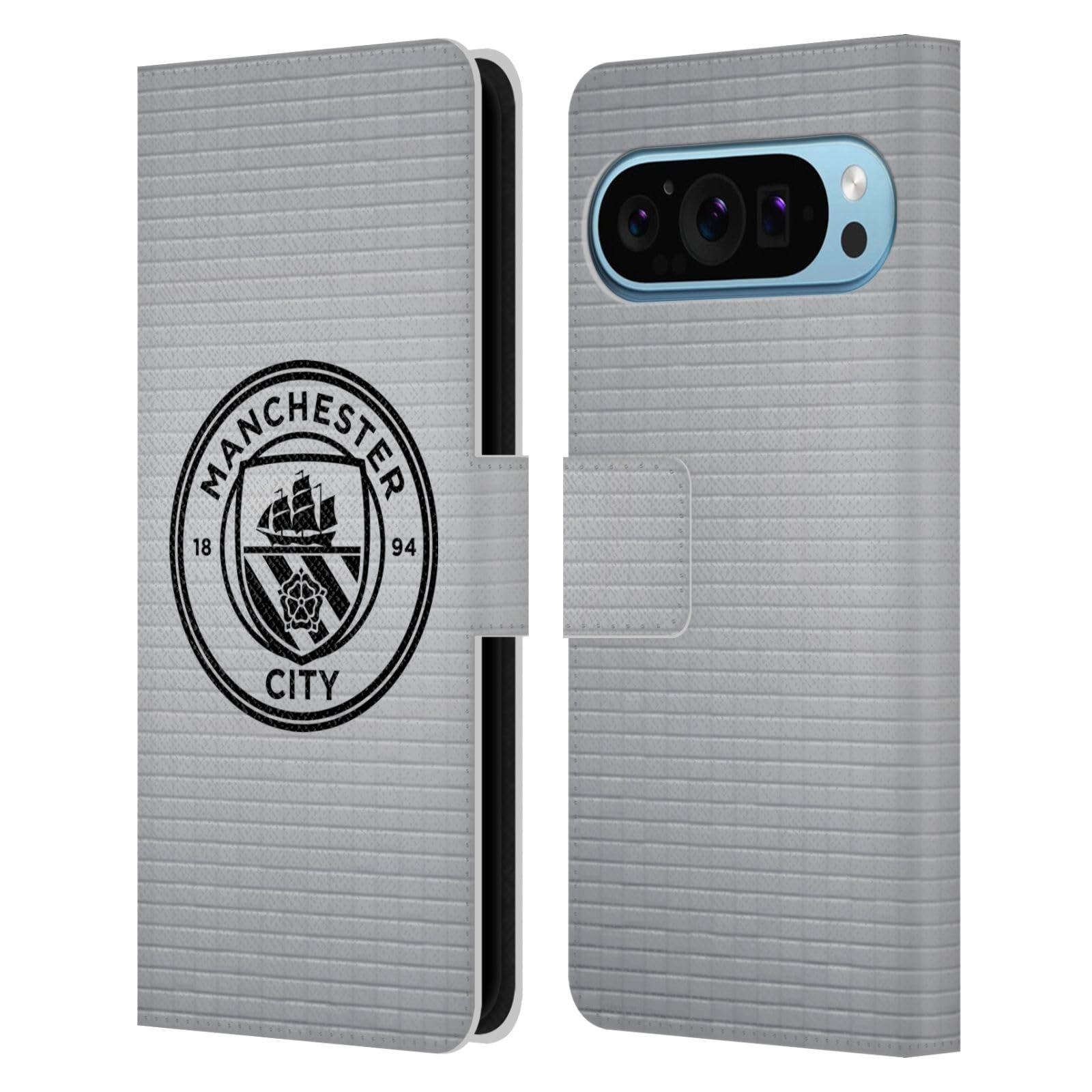 Head Case Designs Officially Licensed Manchester City Man City FC Mosaic Black Colour Badge Pixels Leather Wallet Case Compatible With Google Pixel 9 / Pixel 9 Pro