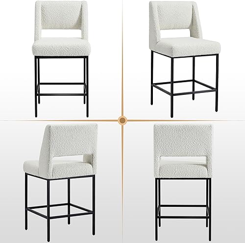 Miniatura 9 de Zesthouse Juego de 2 taburetes de altura de mostrador, taburetes tapizados de tela Boucle con respaldos, sillas de bar modernas de 26 pulgadas para
