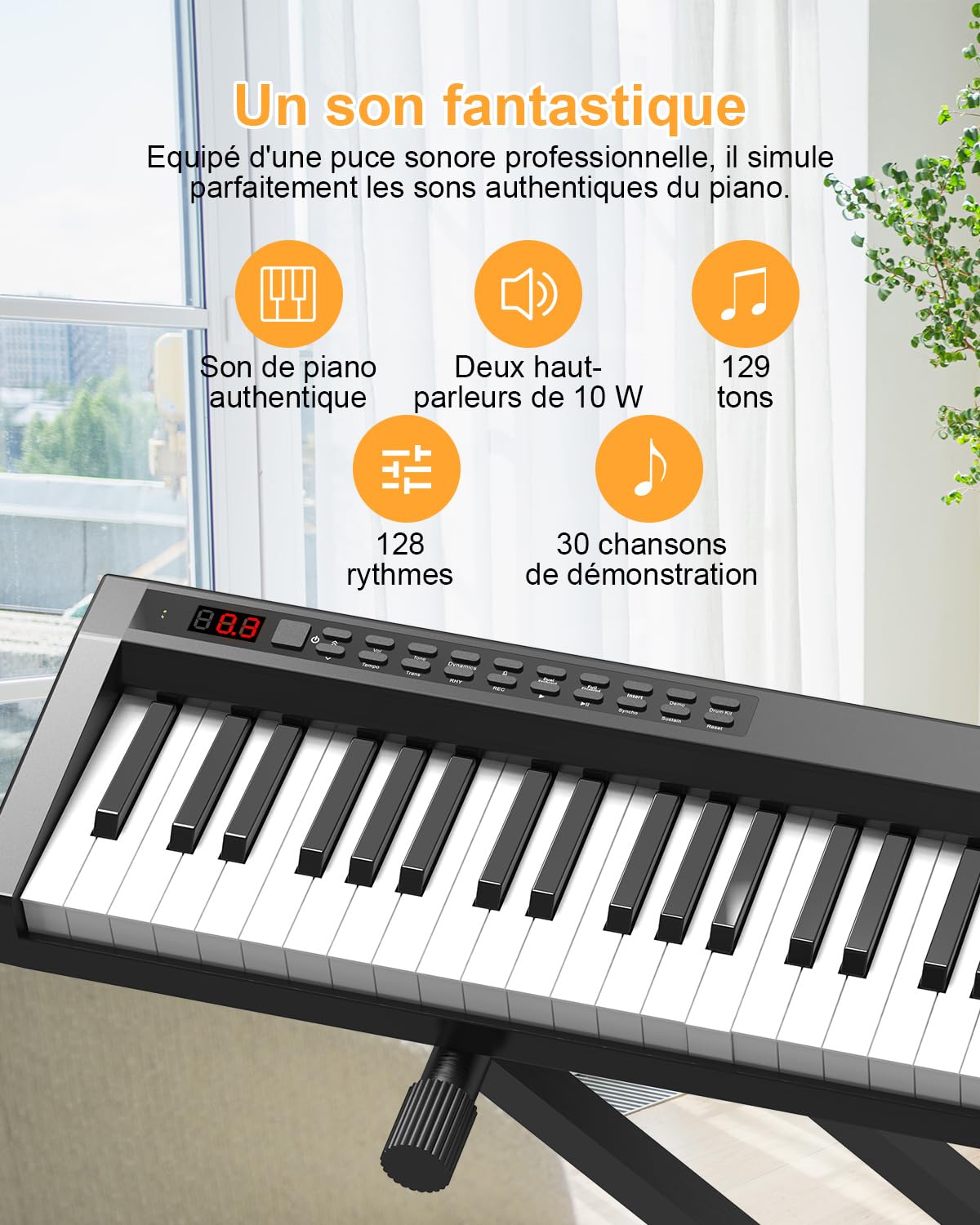 E Piano numérique 88 touches avec clavier semi-pondéré pleine taille avec fonction MIDI & Bluetooth, support de piano et pédale de sustain – Idéal pour les enfants à la maison et les voyages