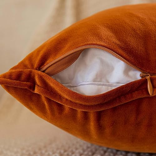 Miniatura 4 de JUSPURBET Juego de 2 fundas de almohada decorativas de terciopelo naranja quemado de 14 x 14 pulgadas, funda de cojín suave con cremallera invisible