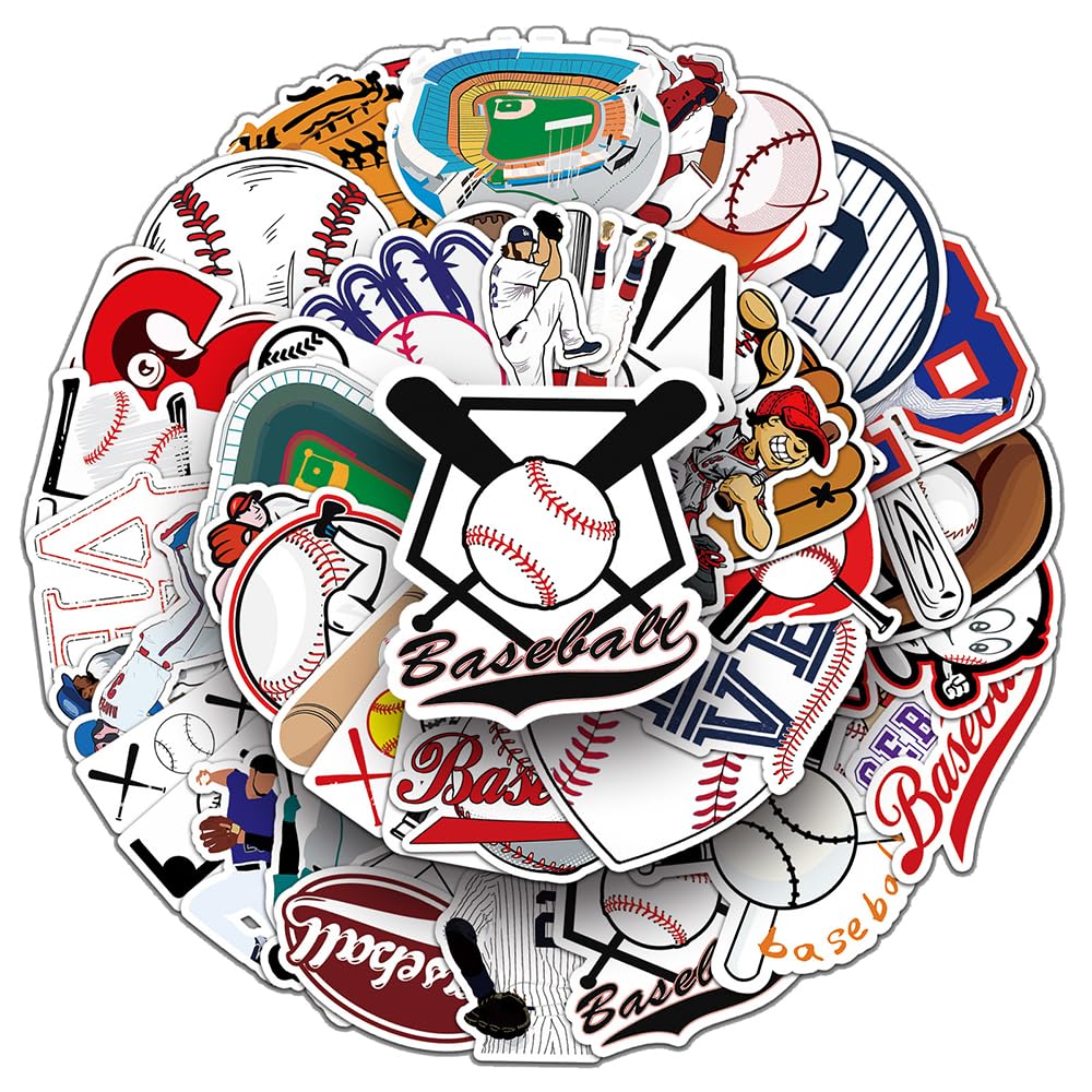 Fashion Baseball Vinyl Stickers, 50 PCS Waterproof Graphic Icon Decals for Laptops Scrapbooking, Journals, Notebooks