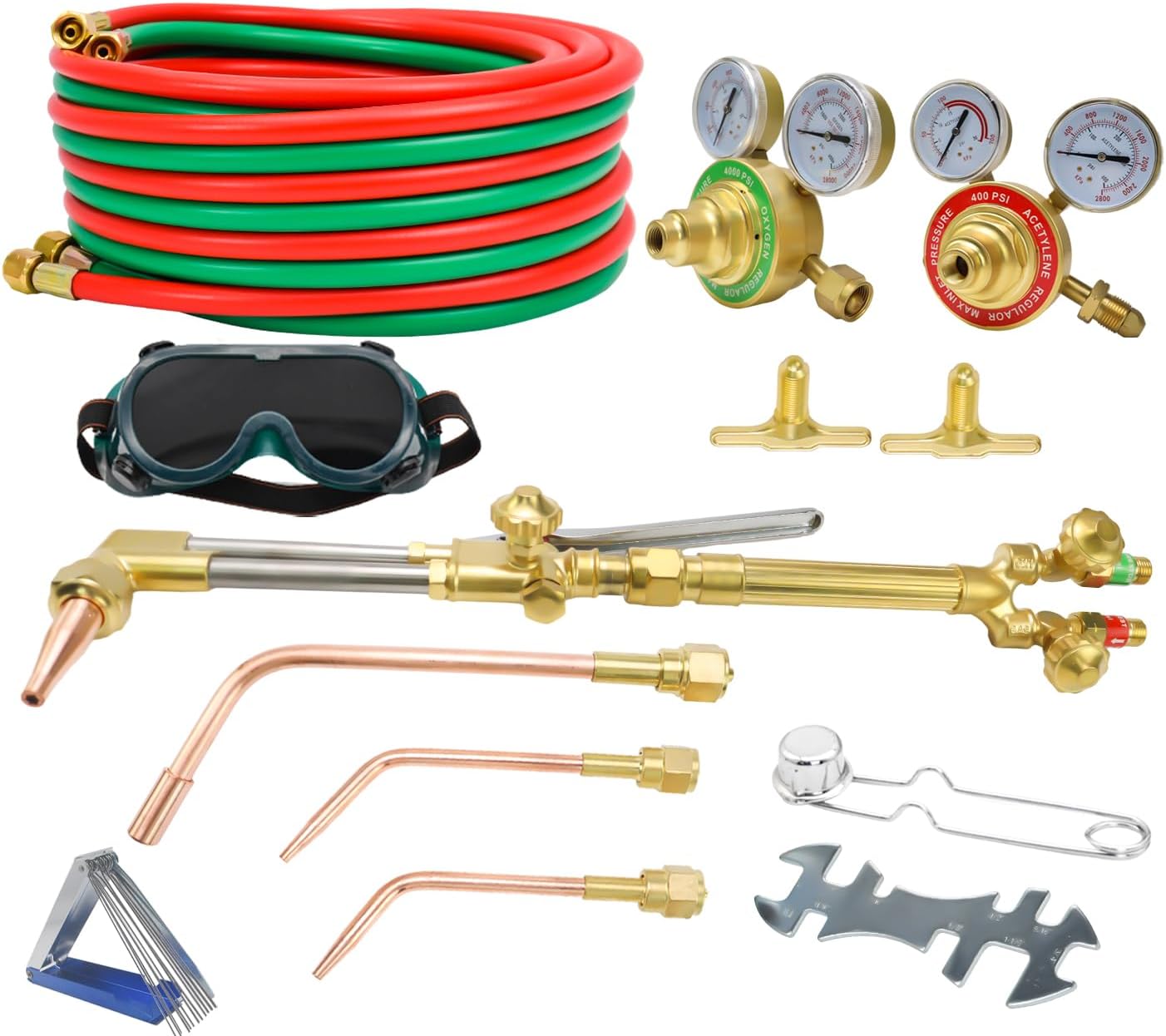 Heavy Duty Oxy Acetylene Torch Kit, Gas Cutting Torch Kit with 50FT Welding Hose,Heating Tip, Acetylene Oxygen Gas Regulator, Welding Glasses & Check Valves