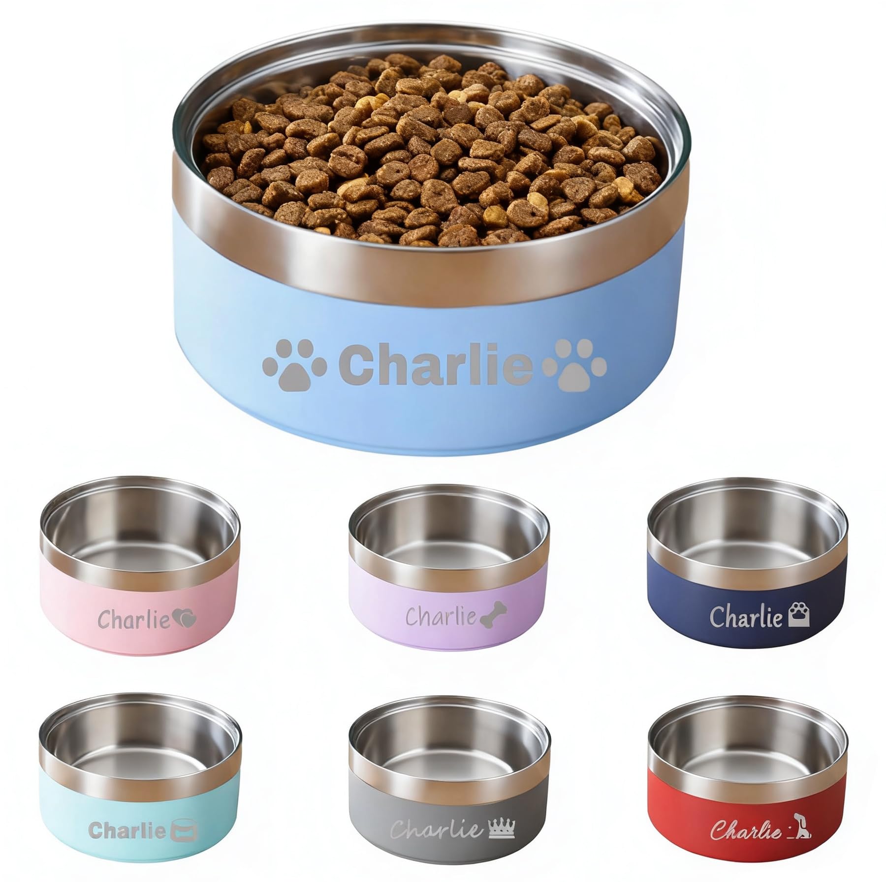 Personalized Dog Bowl with Name, Customized Stainless Steel Bowls for Dog Cat, Laser Engraved No Slip Pete Bowl for Water and Food 25oz,35oz,53oz