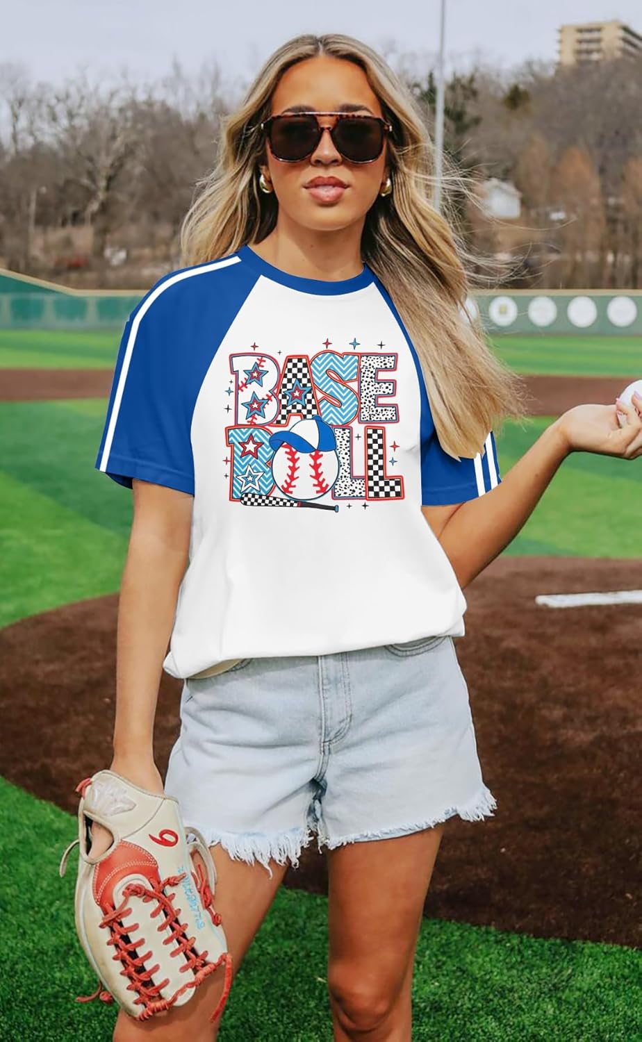 Baseball Shirts Women Baseball Mom Shirts Funny Game Day Baseball Graphic T Shirt Casual Color Block Short Sleeve Tops - Image 2