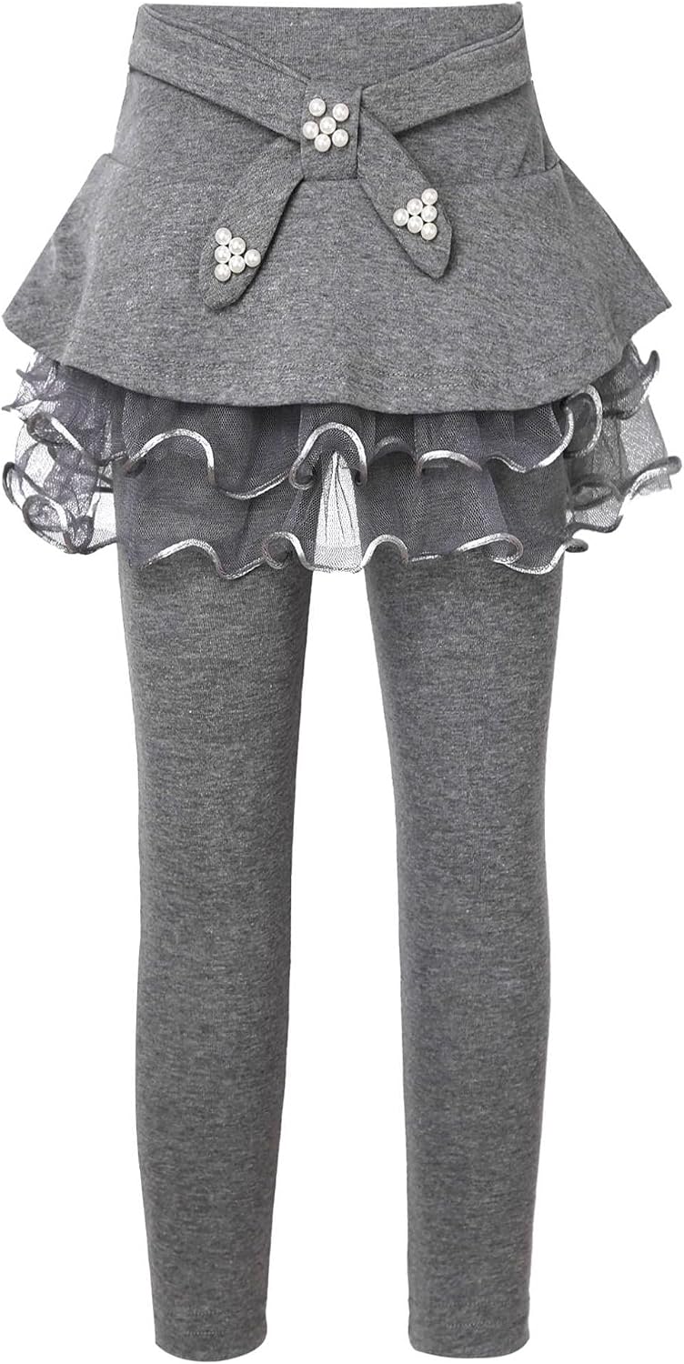 FEESHOW Toddler Stretchy Winter Warm Fleece Footless with Tutu Lace Skirts Girls Casual Pantskirts Autumn