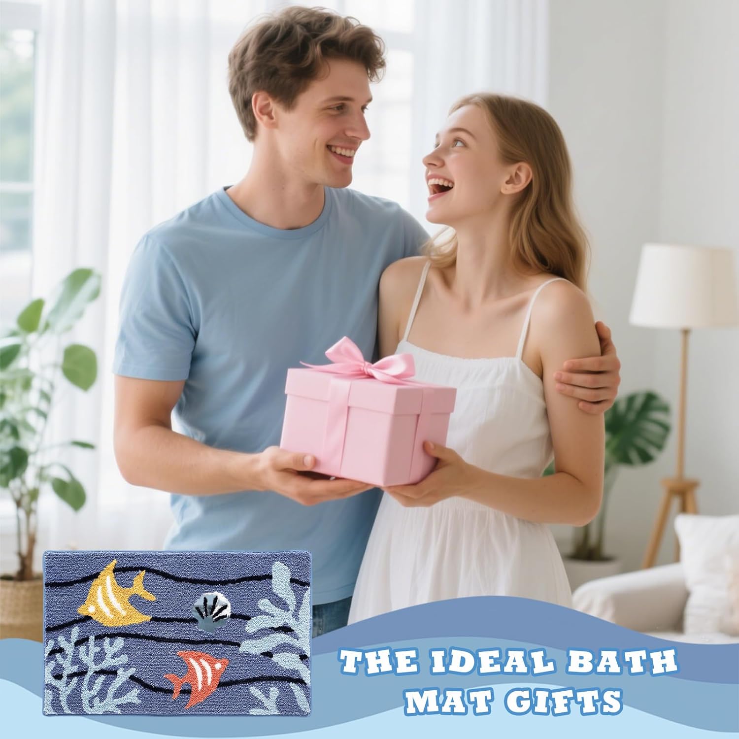 Beach Bathroom Rugs, Funny Ocean Fish Seashell Plush Fleece Bath Mats, Machine Washable Quick Dry Non Slip Mat, Home Decor Absorbent Bath Mat for Shower Bedroom Entrance, 20x31 Inches (Underwater)