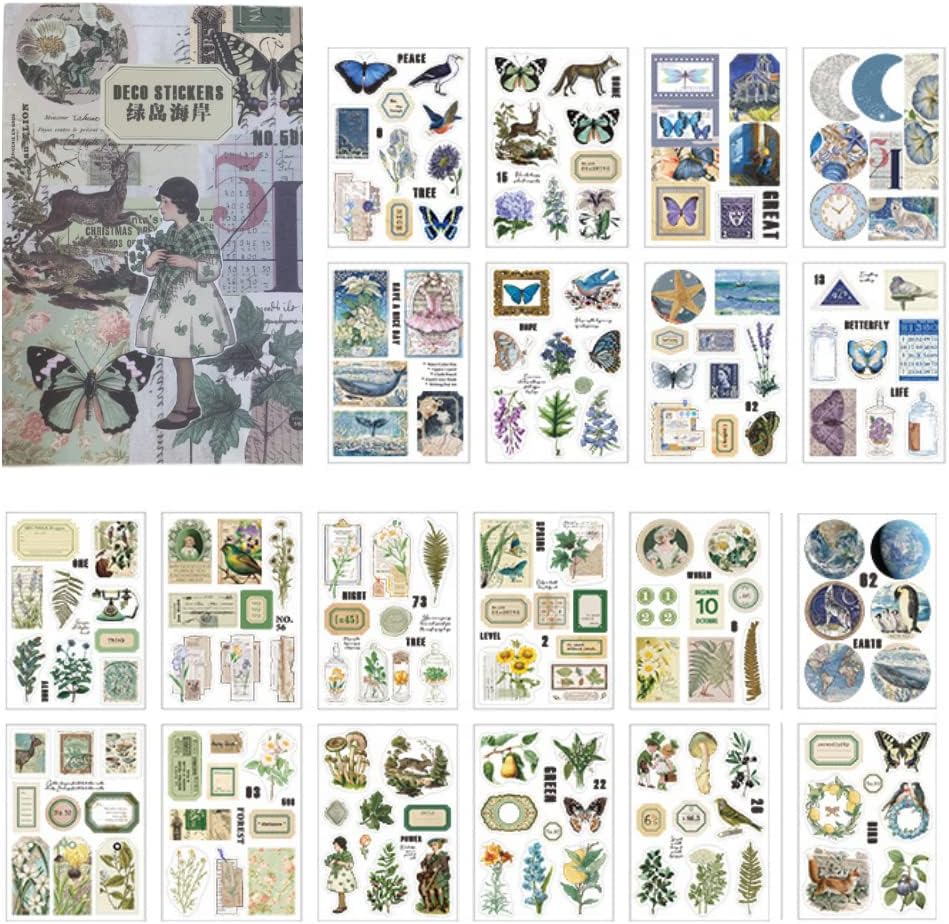 Zolarkar 1冊入 コラージュ 素材 フレークシール 手帳 ステッカー すがすがしい 紙素材 Pet タンジェントシール 可愛いシールブック 日記 カレンダー キノコ 月 教科書 枚 グリーティングカード 日本正規品 グリーンアイランドコースト 花 鳥 草 アイランドスタイル