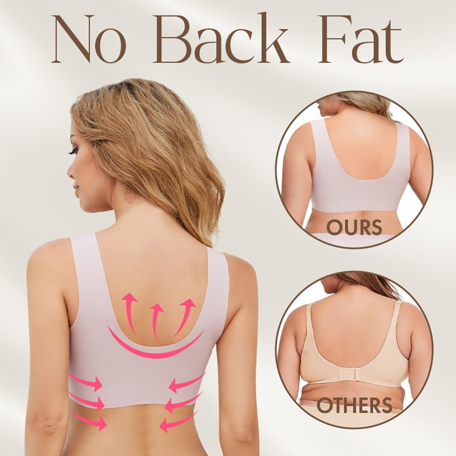 Brasier sin costuras para mujer, talla grande, para la espalda, sin costuras, sin costuras, para dormir, para deporte todos los días
