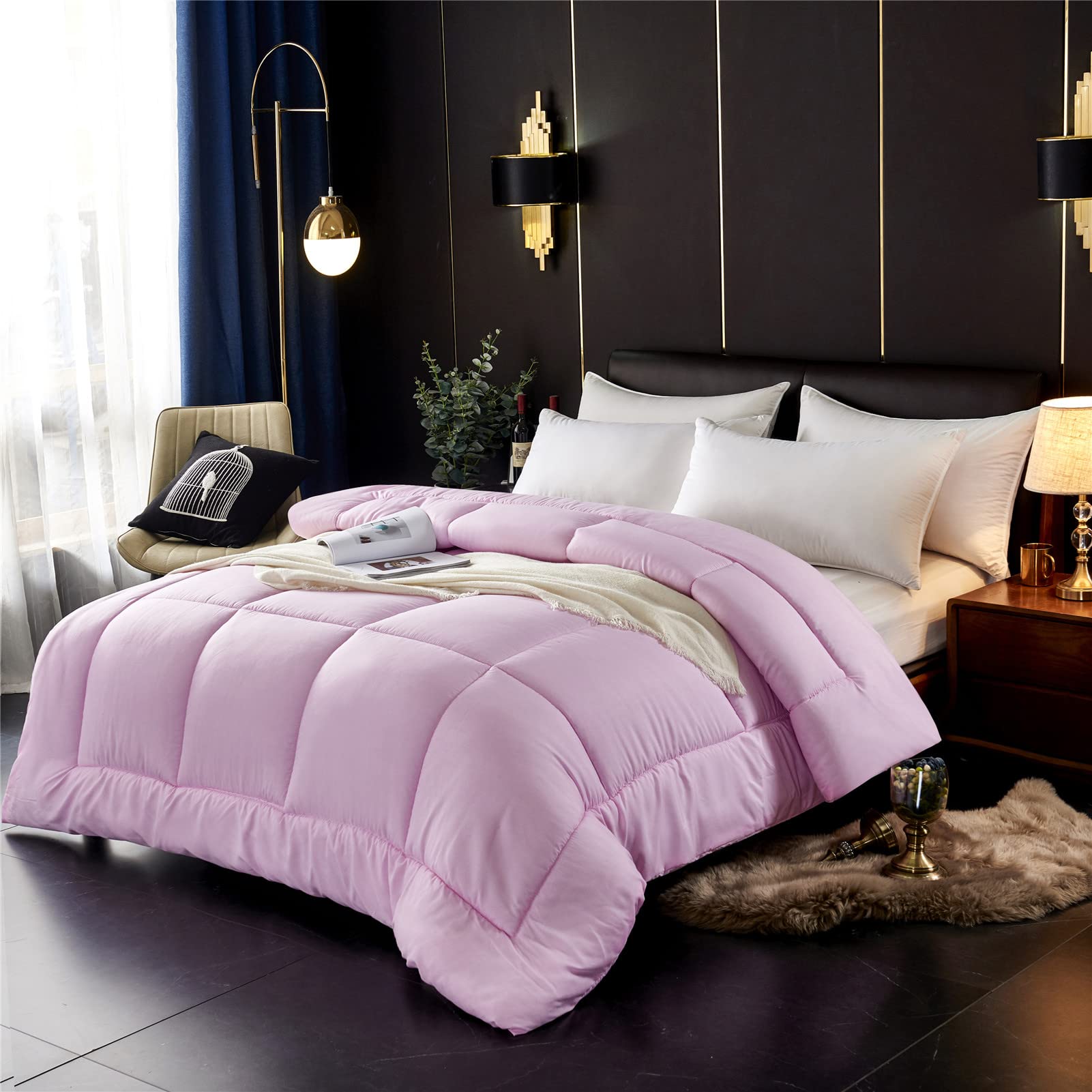 Couette 4 Saisons, Couette en Microfibre Edredon, Chaude Confort Légère Réversible Hypoallergénique Anti Acarien Couverture Hiver (Rose,150x200cm(1.5kg))